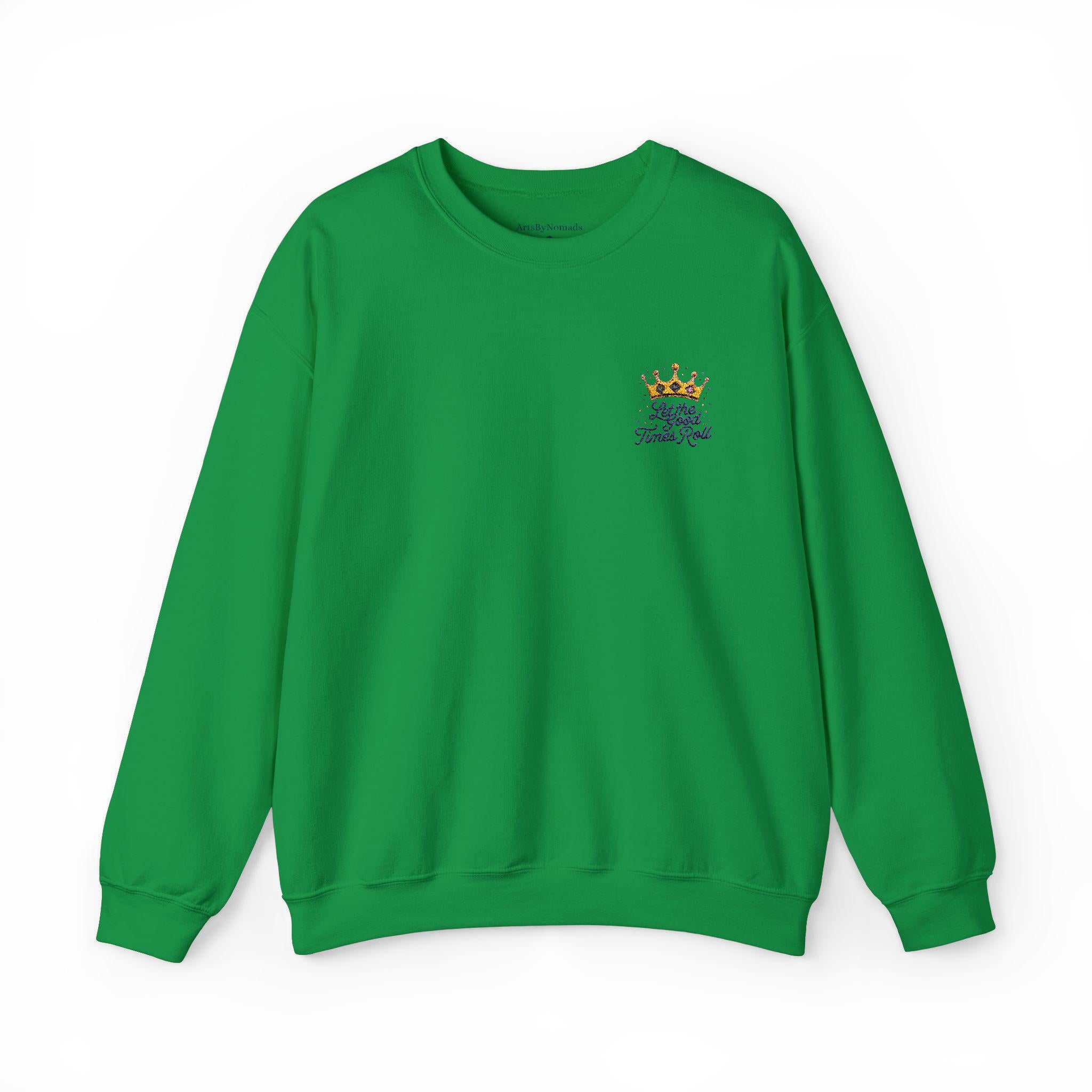 Mardi Gras Crown Embroidered Sweatshirt, Let the Good Times Roll, Unisex Jumper, Stylish Cursive Font, Heavy Blend Crewneck, Minimalist