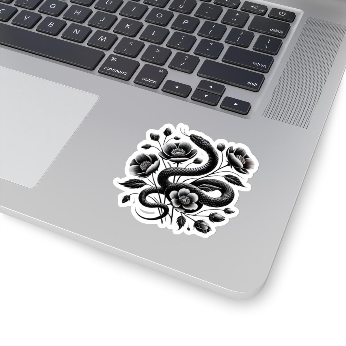 Black Snake with Blooming Flowers Sticker, Perfect Gift for Reptile Lovers | Gothic & Chic Decal Decor
