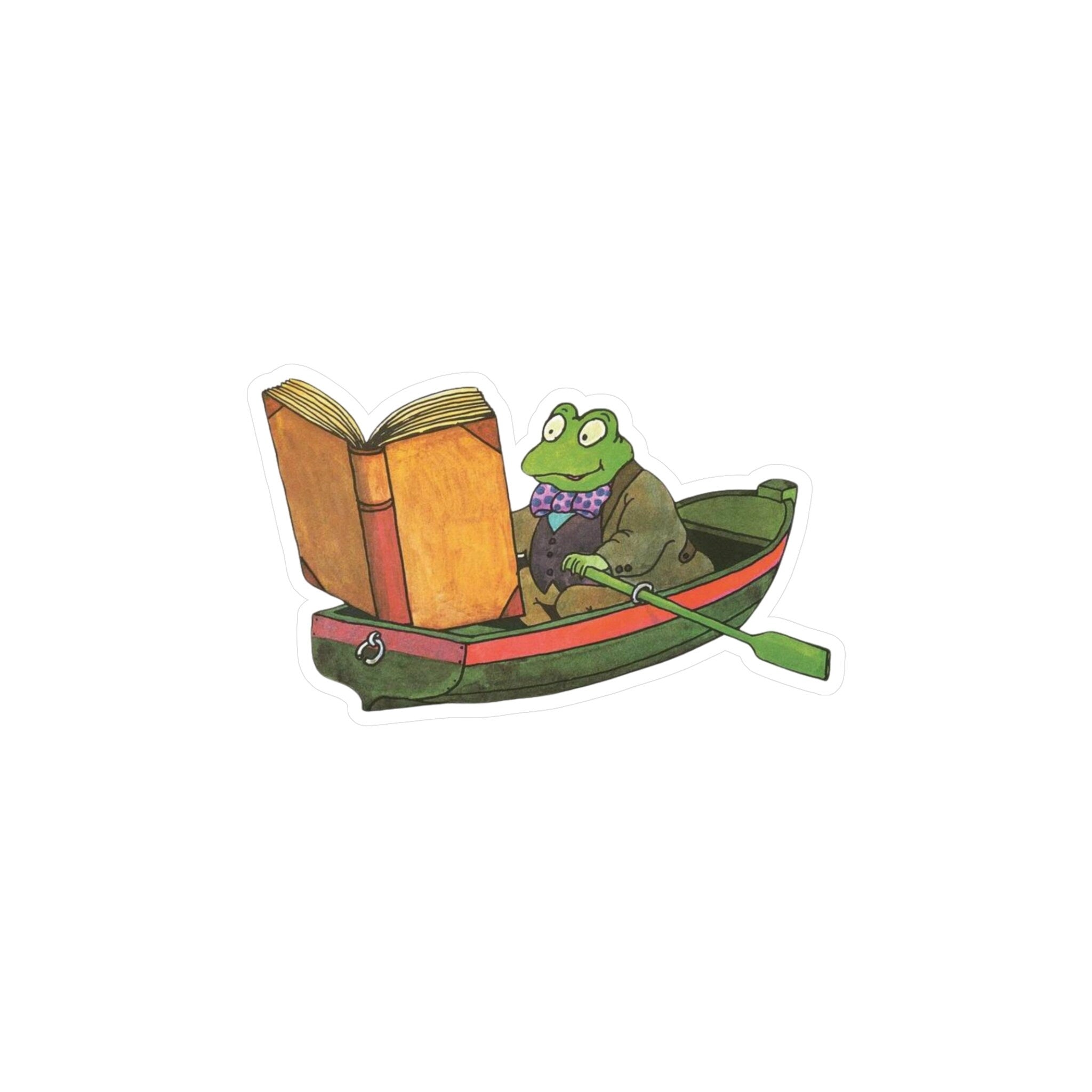 Vintage Frog Reading Sticker, Kiss Cut Vinyl Decal, Perfect for Laptops and Water Bottles, Gift for Book Lovers