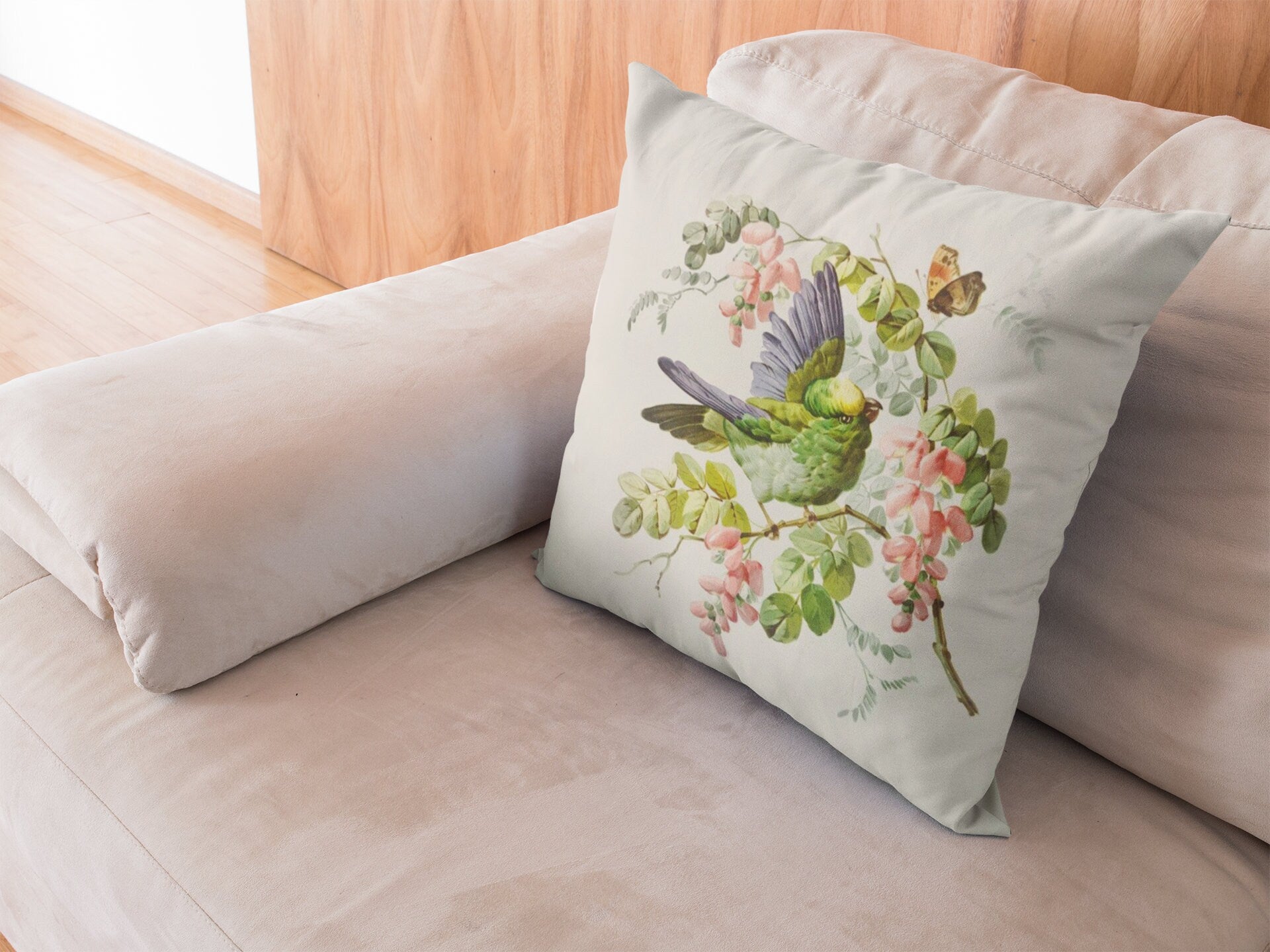 Floral Bird Art Pillow, Elegant Renaissance Double Sided Decor, Soft Cushion, Cottagecore, Housewarming Gift
