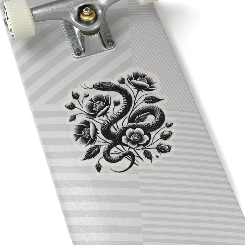 Black Snake with Blooming Flowers Sticker, Perfect Gift for Reptile Lovers | Gothic & Chic Decal Decor