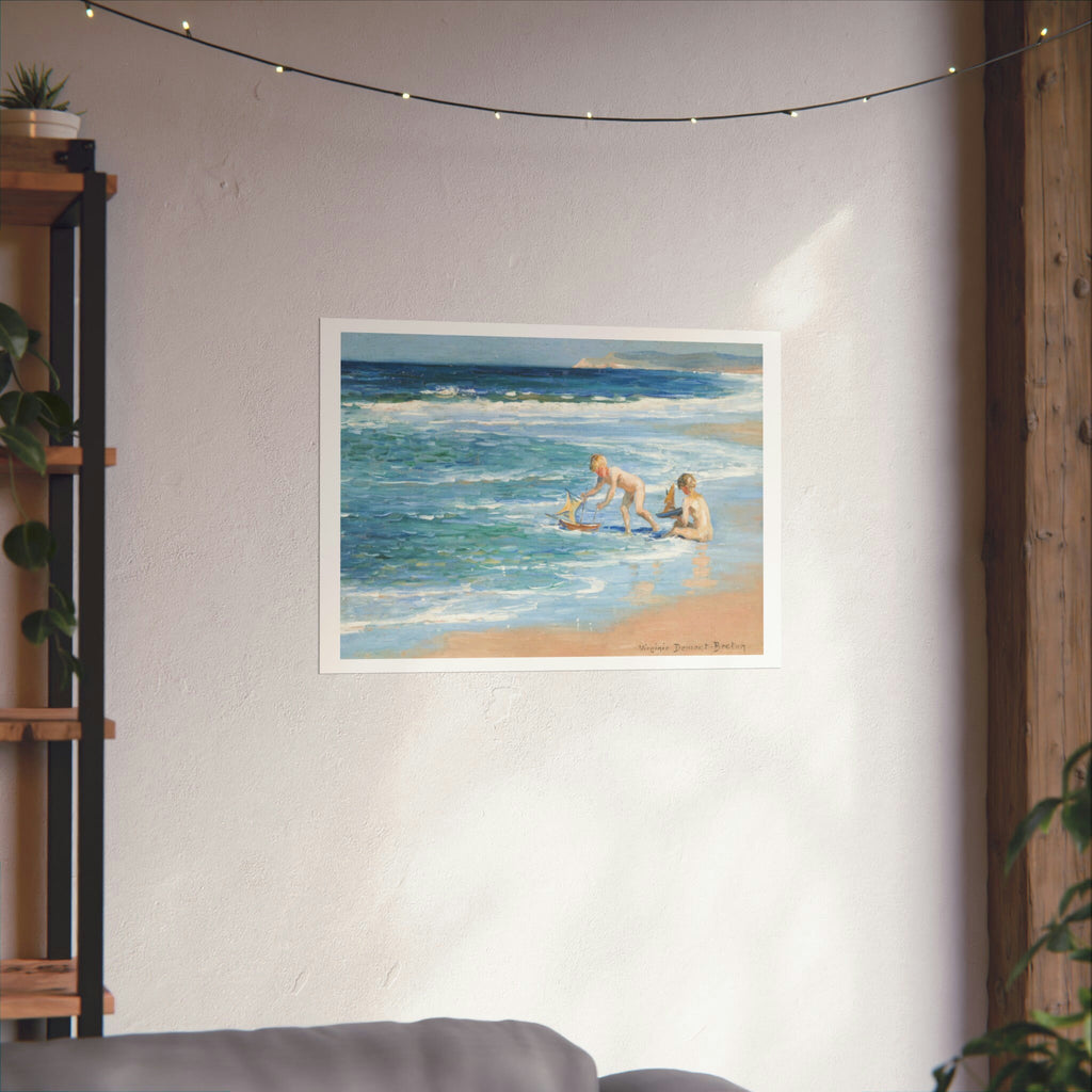 Virginie Demont-Breton The Little Boats Print, Enhanced Beach Scene, Children's Maritime Adventures Art Poster