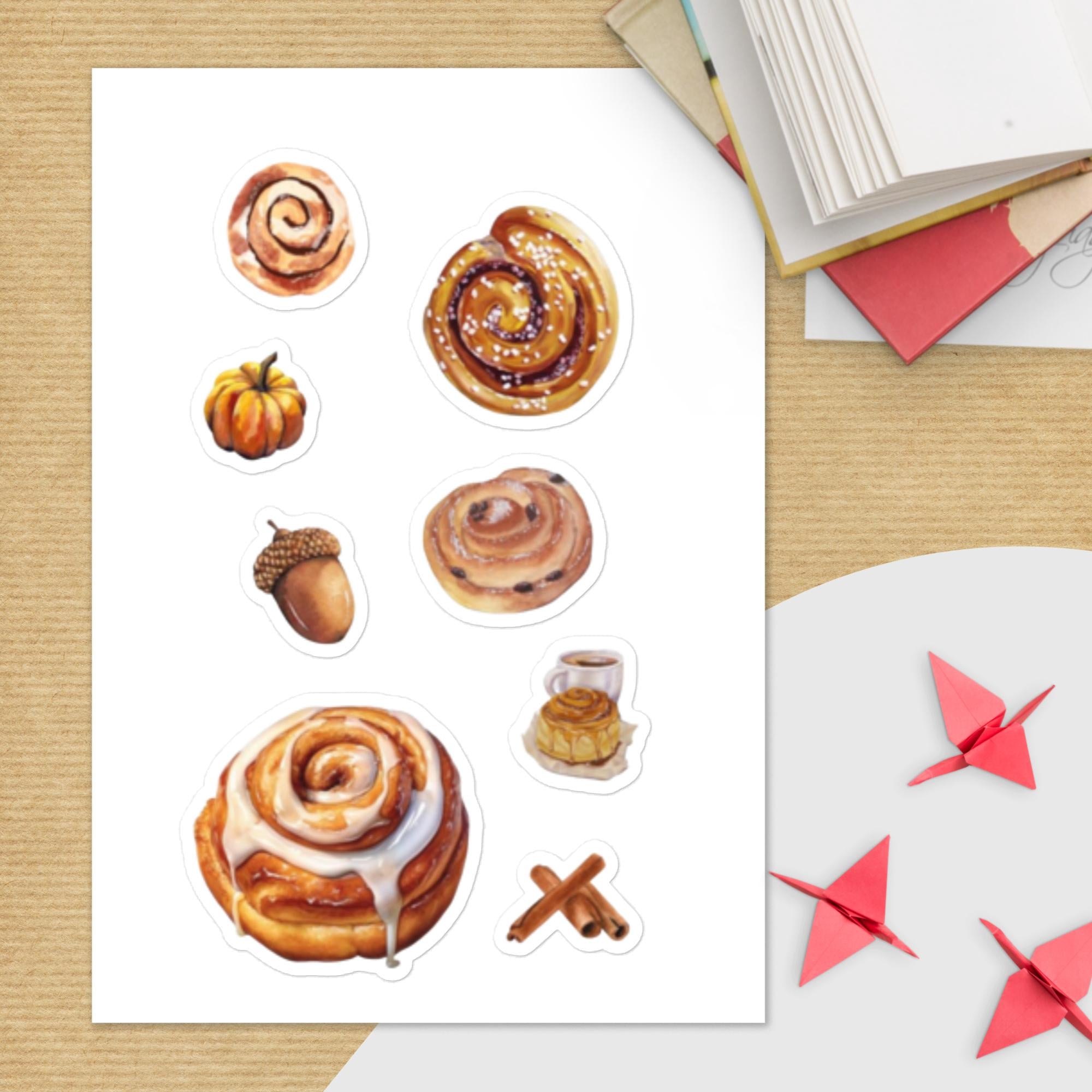 Cozy Autumn Sticker Sheet, Pumpkin, Cinnamon Bun, Coffee, Perfect Fall Aesthetic for Notebooks, Laptops, Water Bottle