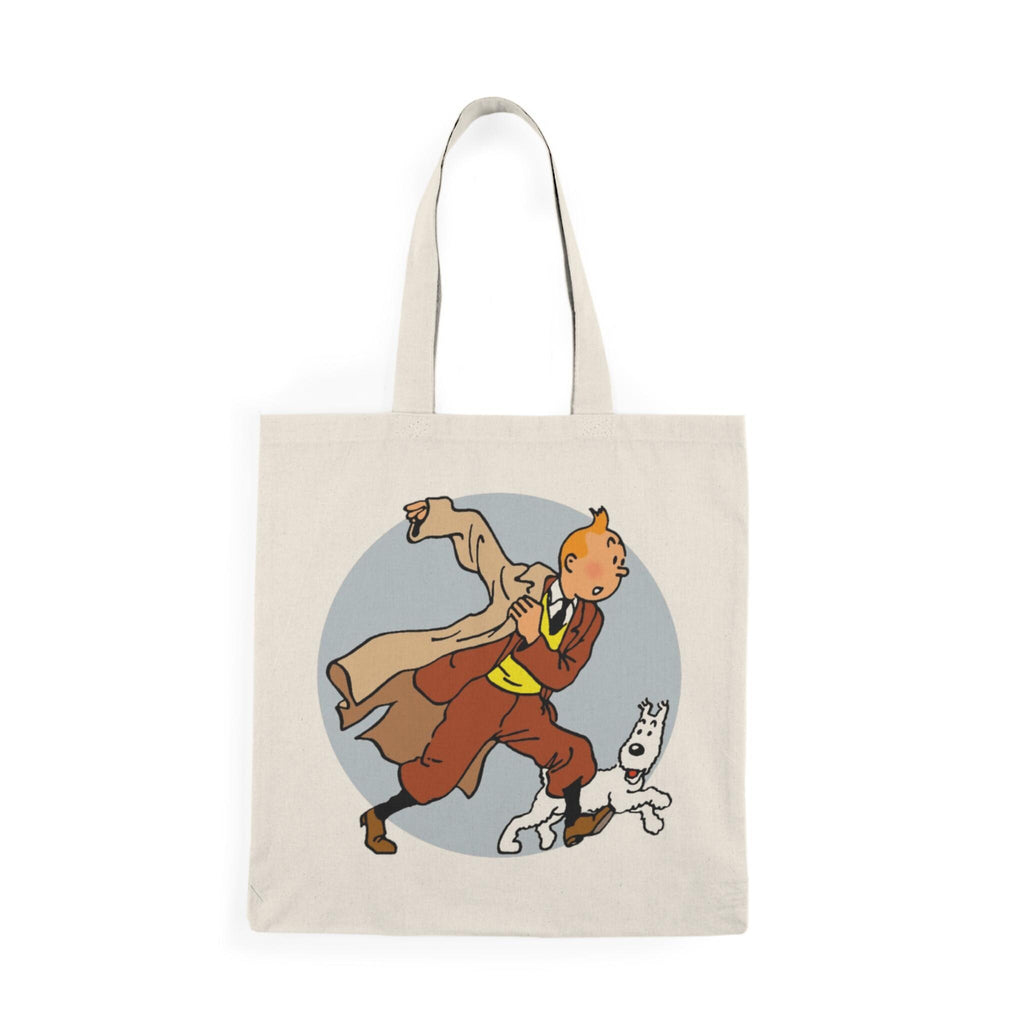 The Adventures of Tintin, Natural Canvas Bag, Eco-Friendly Shoulder Bag, Animation Illustration, Childhood Nostalgia, Sustainable Gift