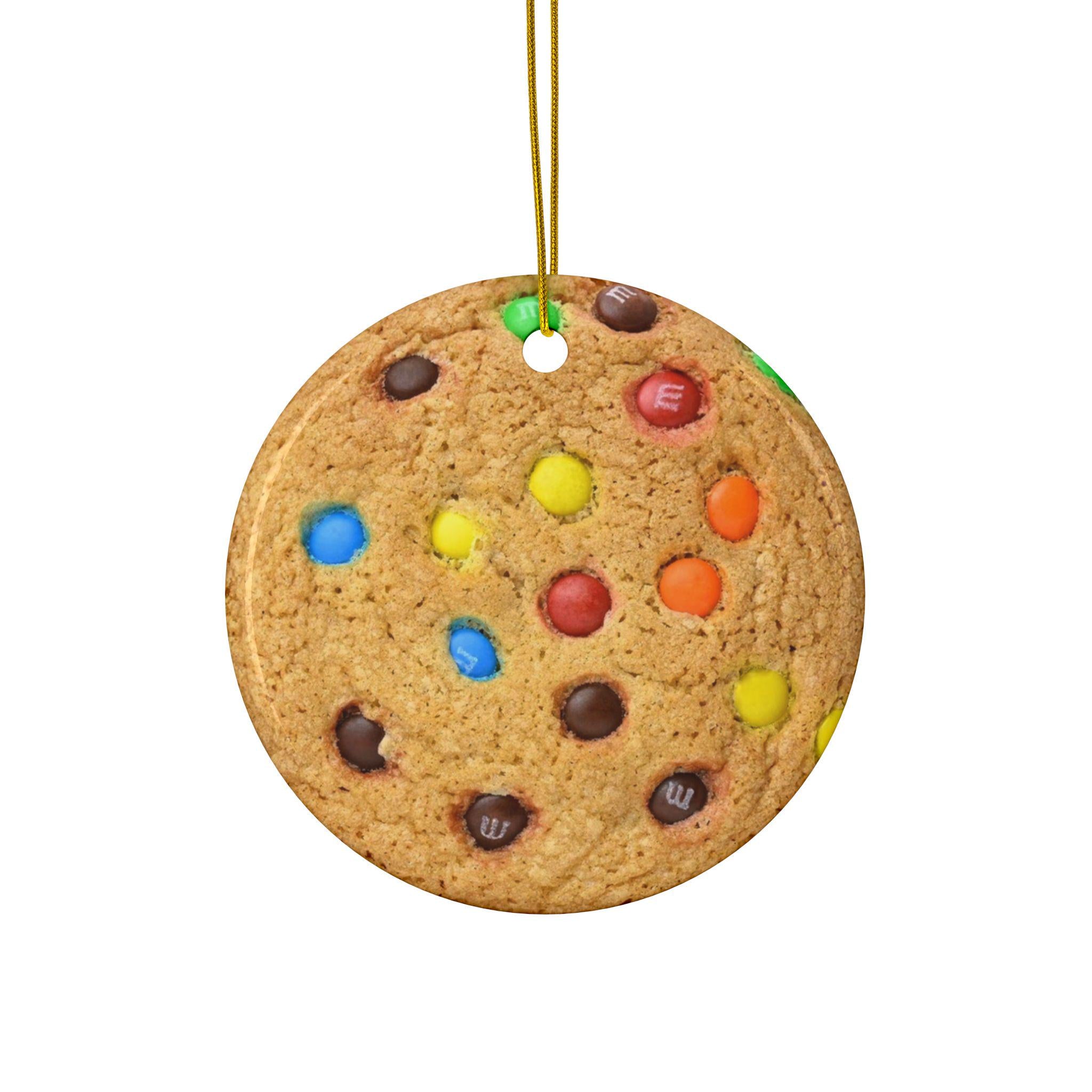 Realistic M and M Monster Cookie Christmas Ornament Double Sided Ceramic Foodie Tree Decor, Gift, Sweet Tooth, Holiday Lover, Flat Surface