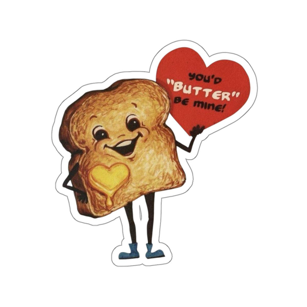 Funny Retro Romantic Sticker, Vintage St Valentines Day, Butter Be Mine Decal, Nostalgic Cute Heartfelt Toast for Loved Ones and Foodies