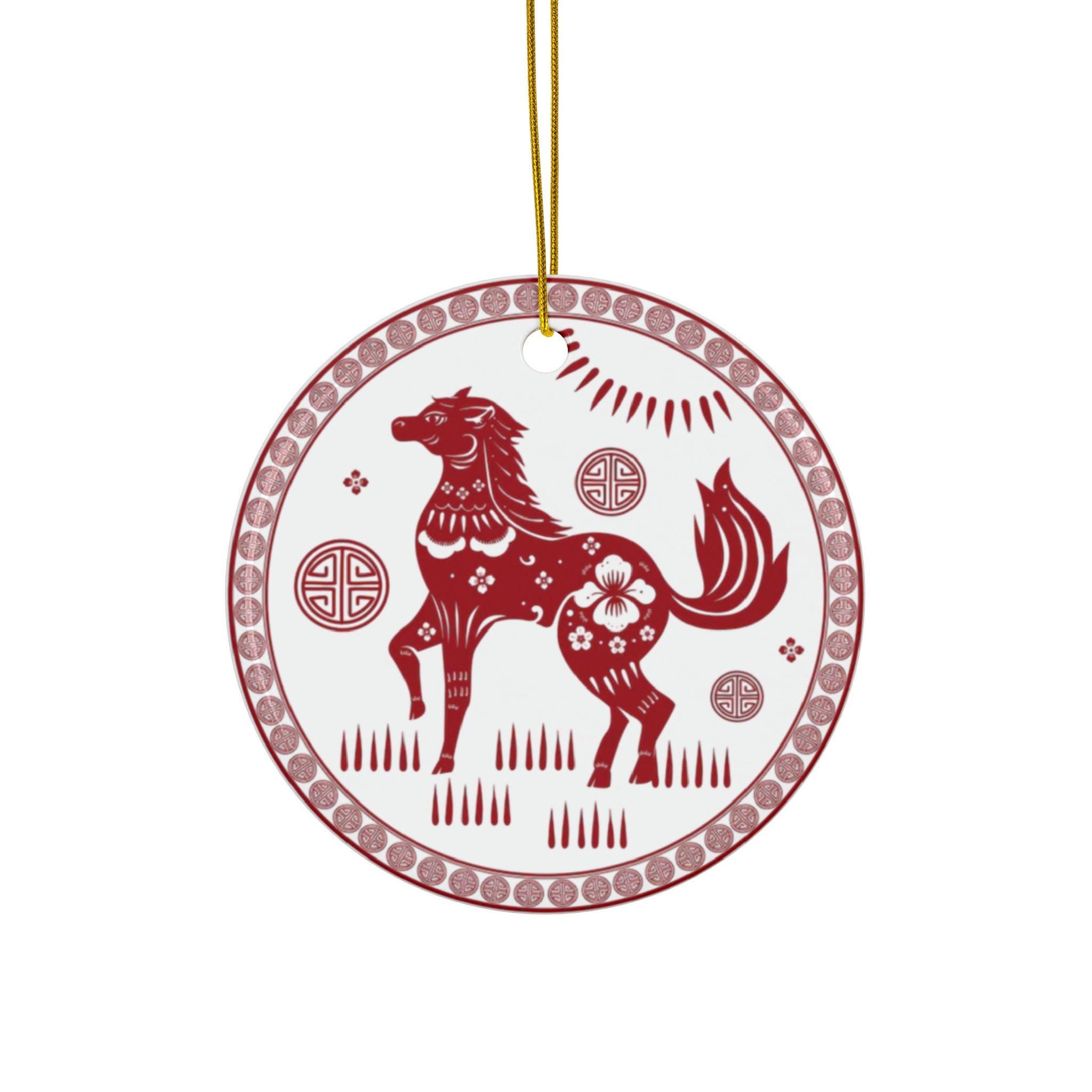 Horse Chinese Zodiac 2026 Christmas Tree Ornament Ceramic | Double-Sided, Good Luck | New Year Gift