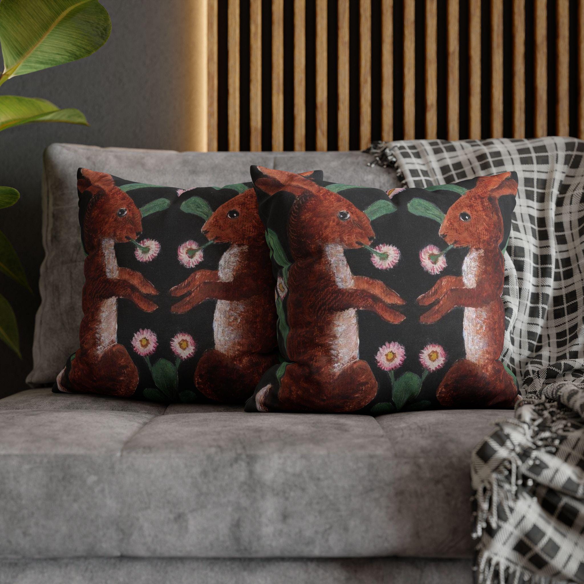 William Bell Scott 'Two Hares' Art Pillow Case, Cottagecore Decor, Ideal Easter and Housewarming Gift