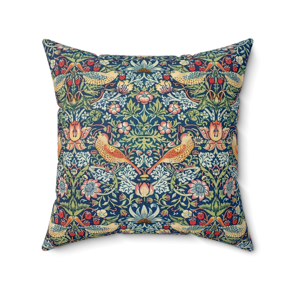 William Morris Strawberry Thief Pillow, Classic Arts and Crafts Design, Decorative Double Sided Cushion