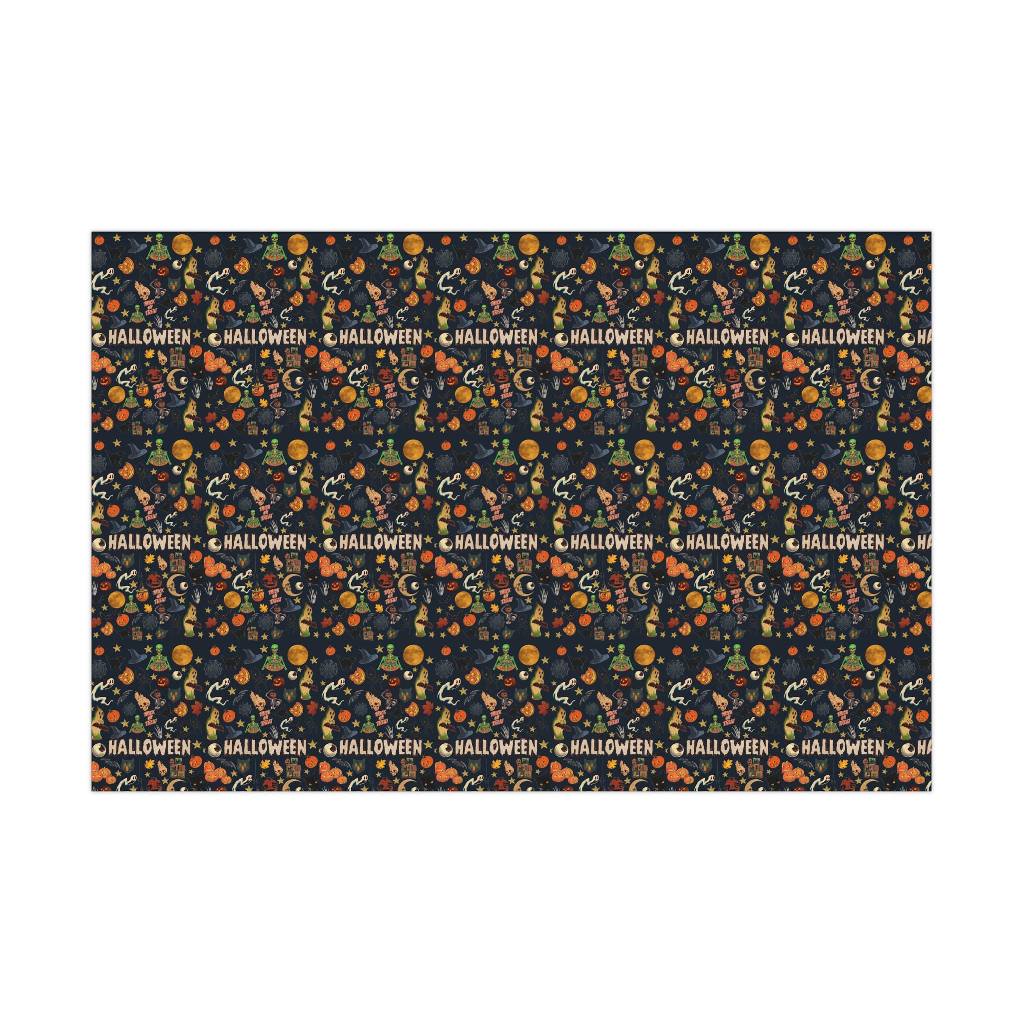 Vintage Halloween Wrapping Paper | Cute Ghosts, Witch Hats, Bats, & More | Perfect Gift Wrap