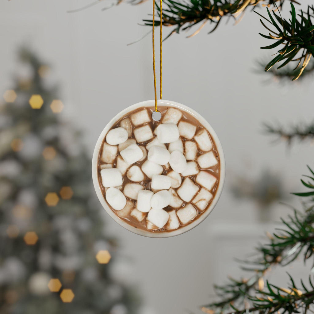 Hot Chocolate Illustration Ornament Ceramic Ornament | Flat Surface Print Double-Sided Christmas Holiday Decor