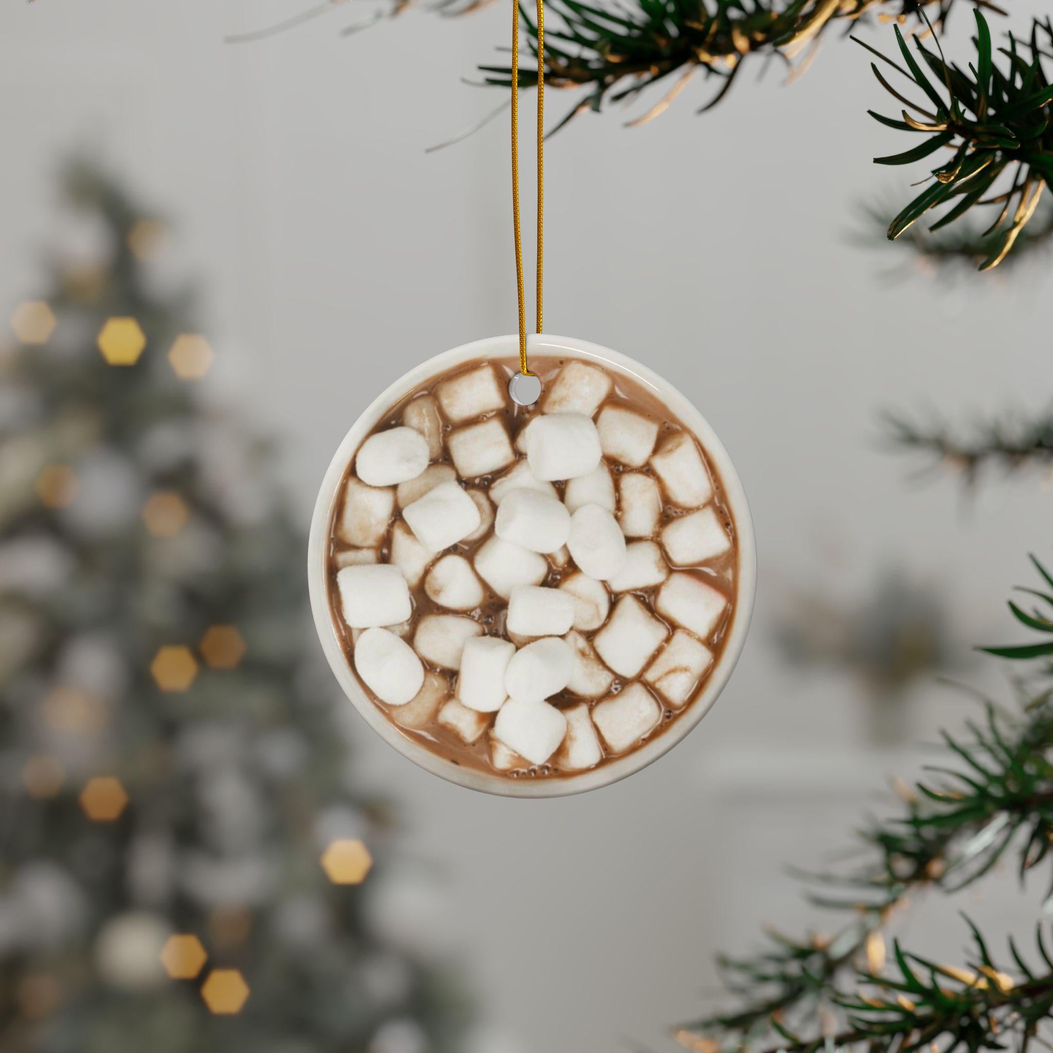 Hot Chocolate Illustration Ornament Ceramic Ornament | Flat Surface Print Double-Sided Christmas Holiday Decor
