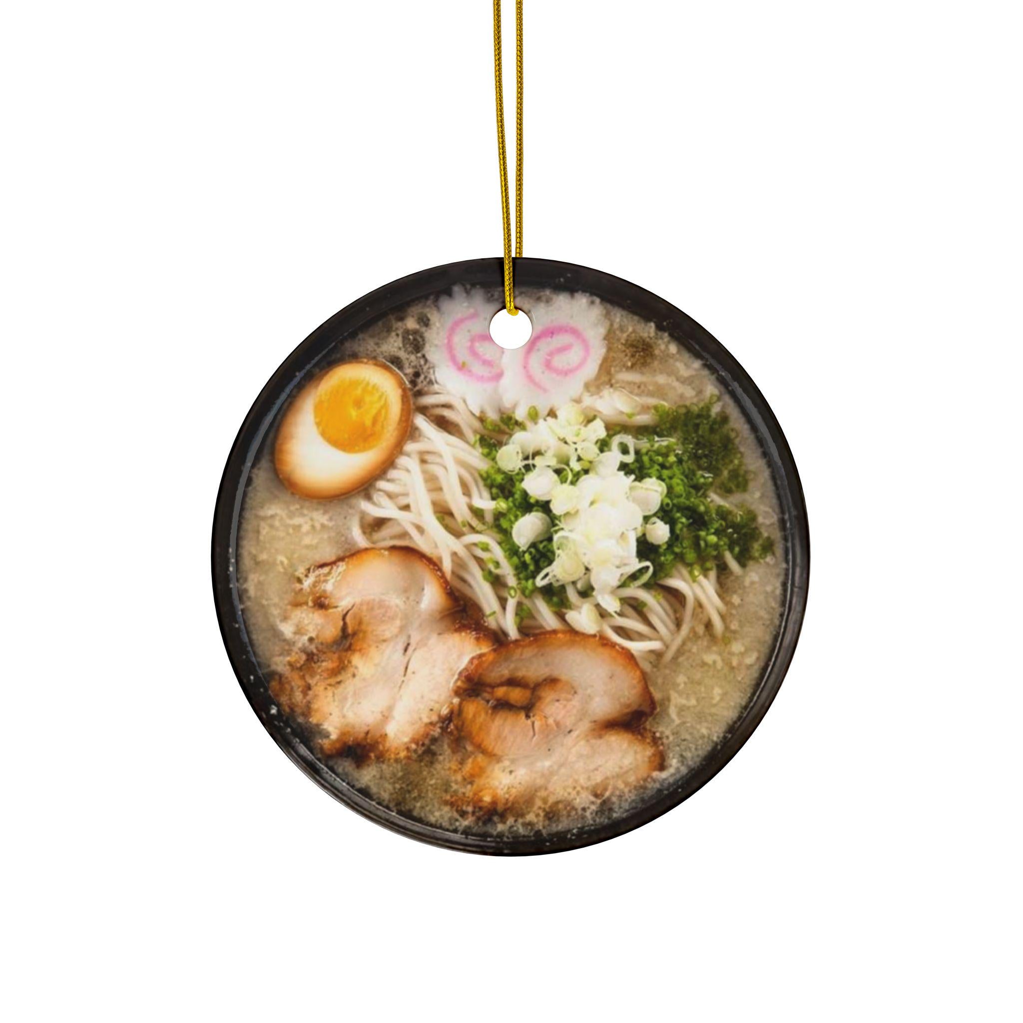 Japanese Ramen Ornament, Double-Sided Ceramic Decoration for Christmas Tree, Holiday Gift, Kitchen Decor, Gift for Foodies, Flat Surface