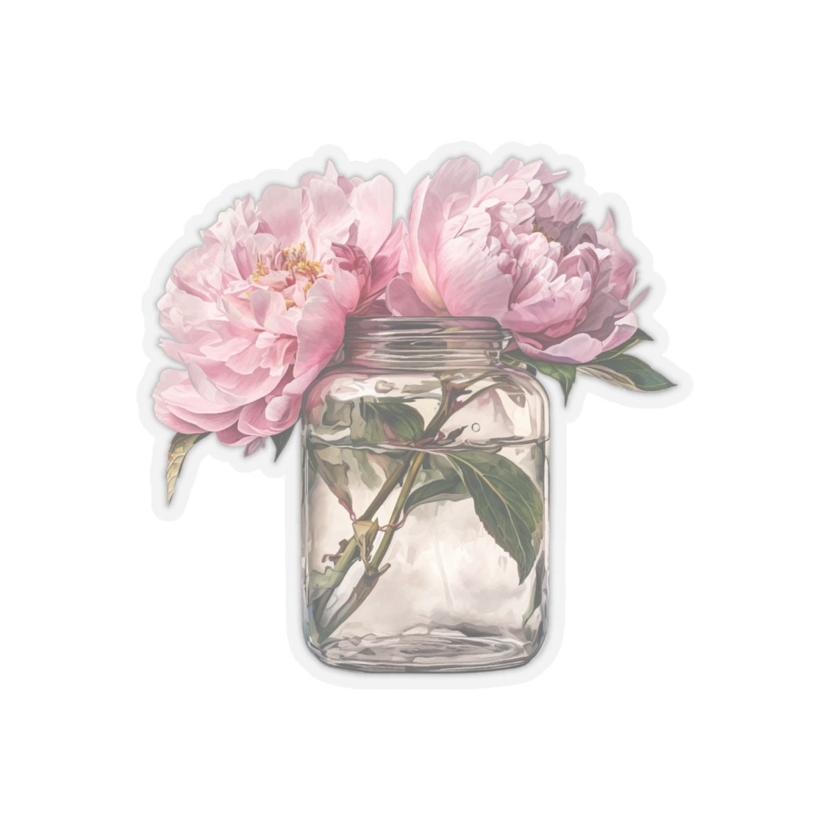 Flower Sticker, Pink Peonies, Vinyl Decal for School and University Stationery, Girly Gift, Sophisticated and Elegant