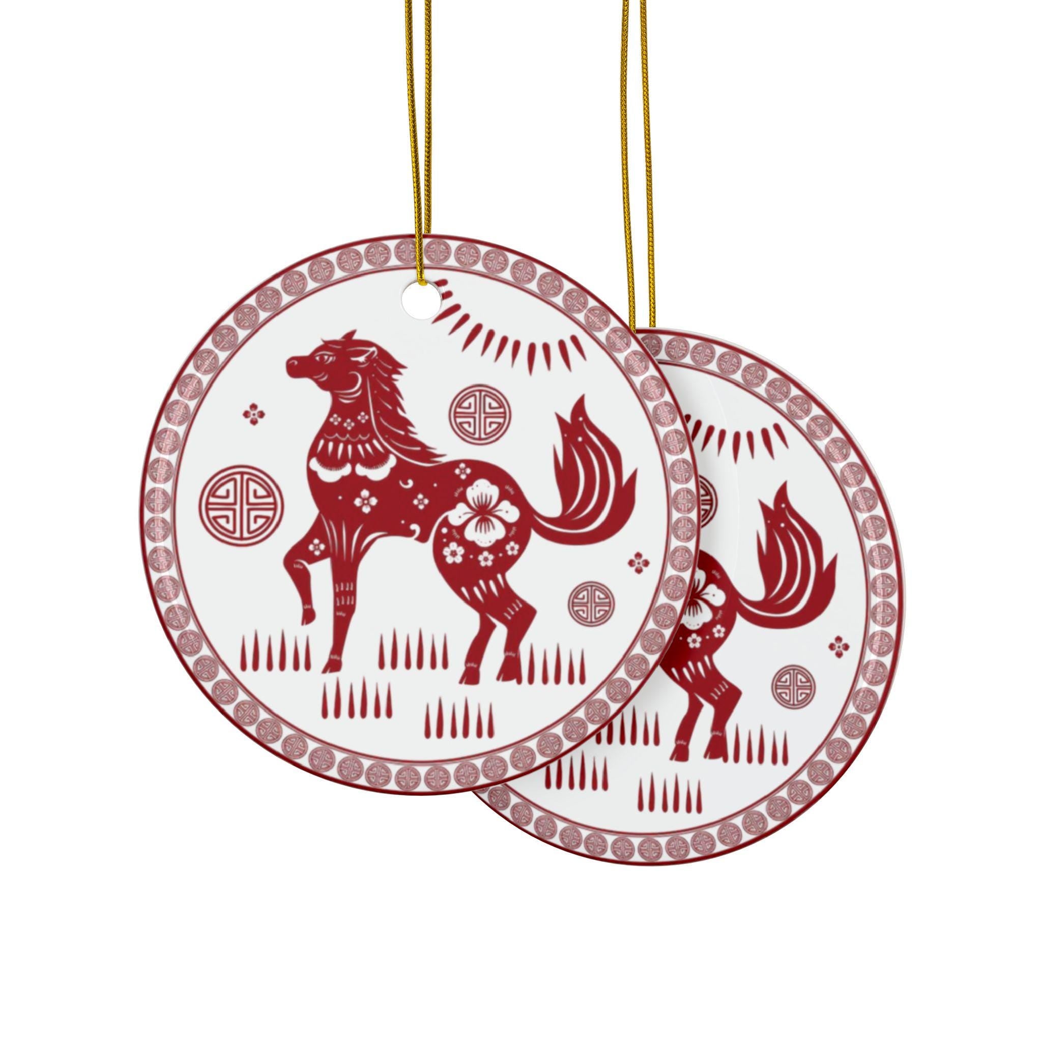 Horse Chinese Zodiac 2026 Christmas Tree Ornament Ceramic | Double-Sided, Good Luck | New Year Gift