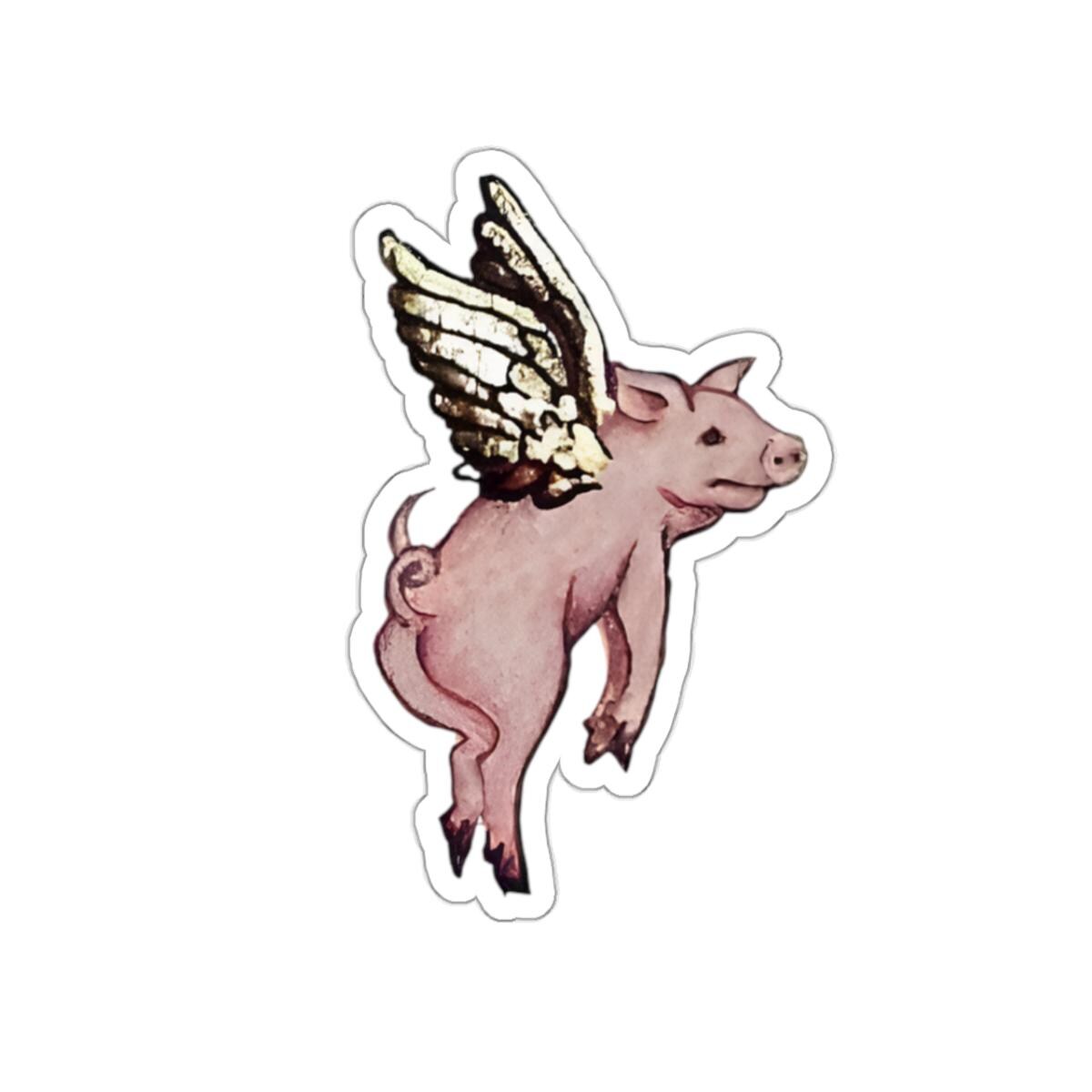 Medieval Flying Pig Vinyl Sticker | Fantasy Art Decal for Laptop, Water Bottle & Journal