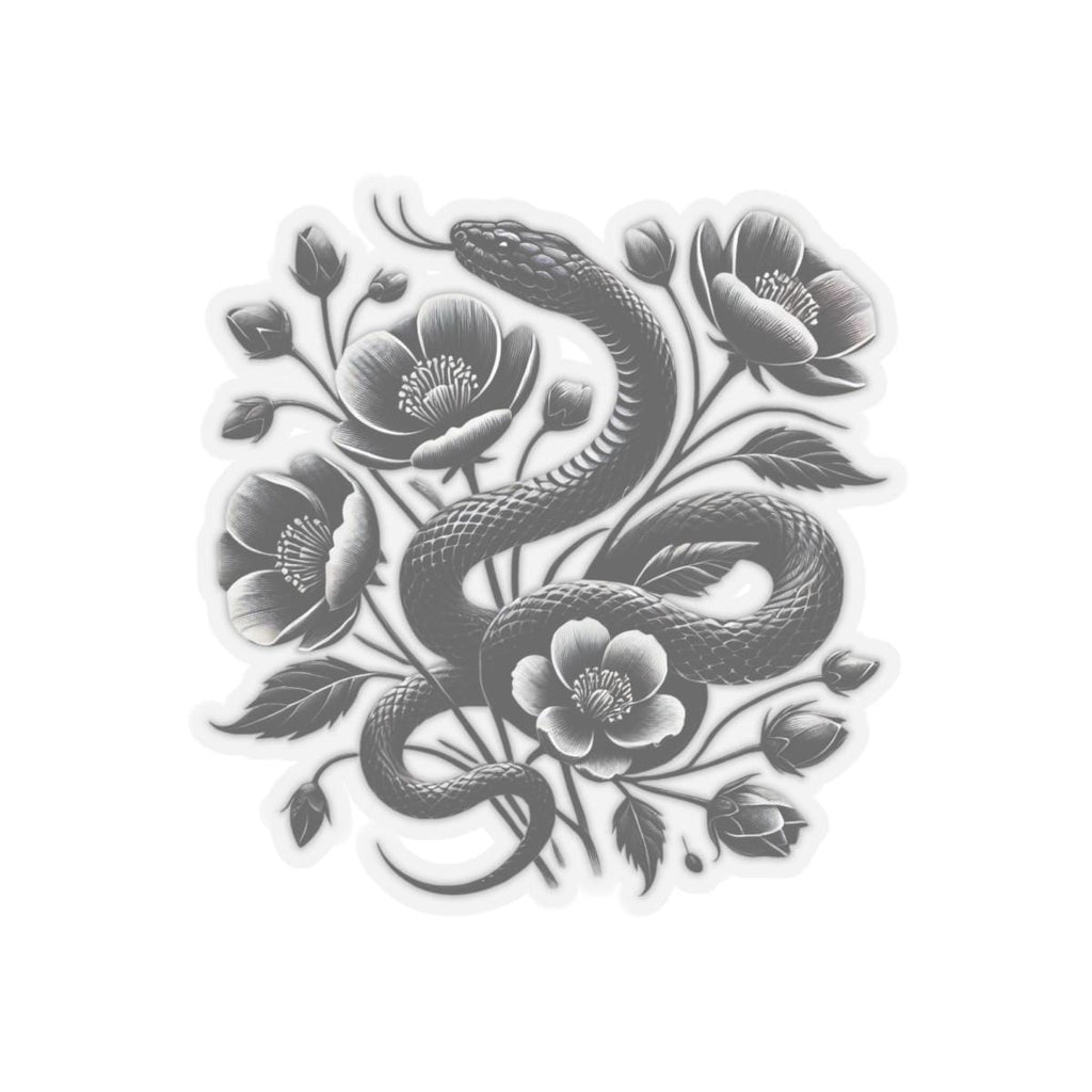 Black Snake with Blooming Flowers Sticker, Perfect Gift for Reptile Lovers | Gothic & Chic Decal Decor
