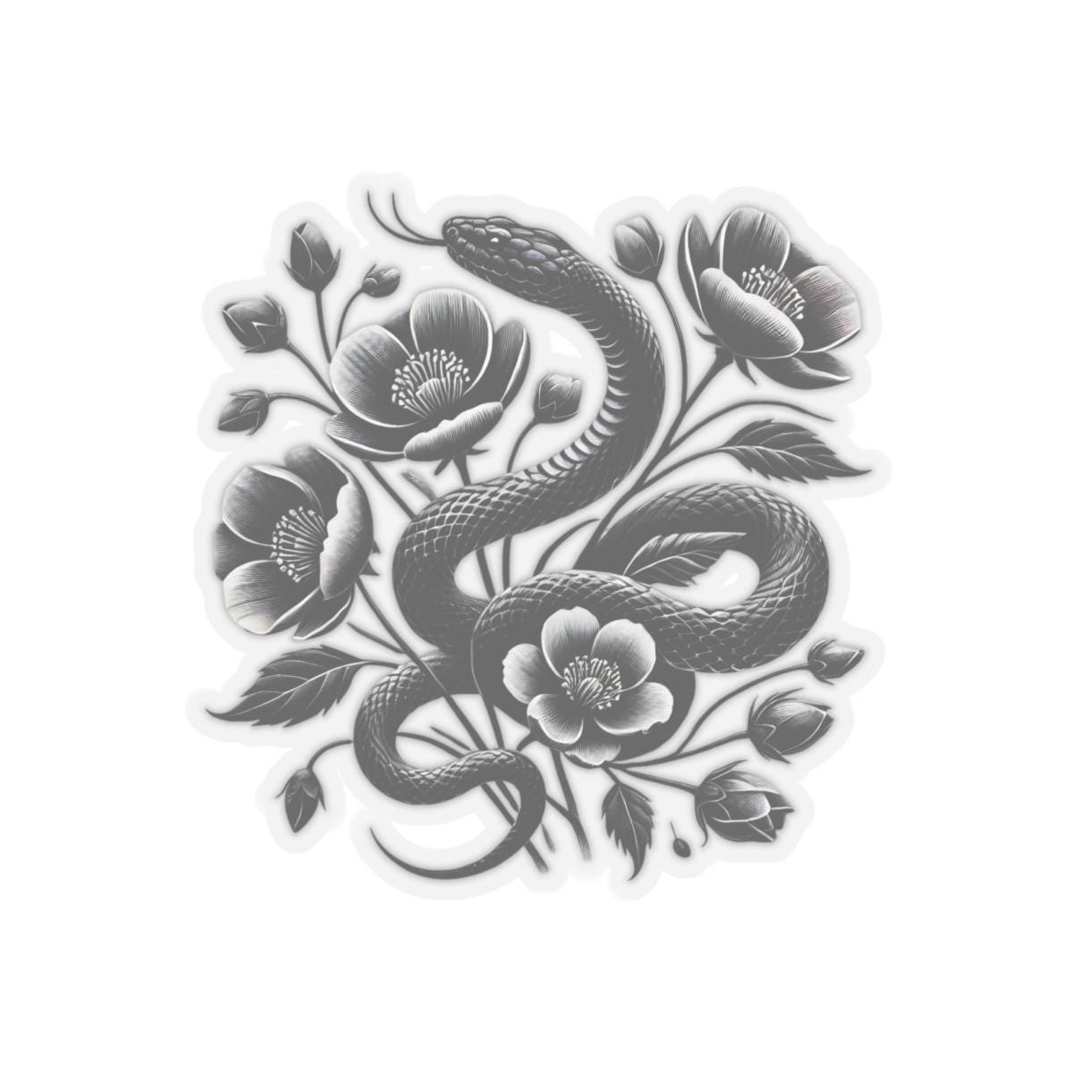 Black Snake with Blooming Flowers Sticker, Perfect Gift for Reptile Lovers | Gothic & Chic Decal Decor