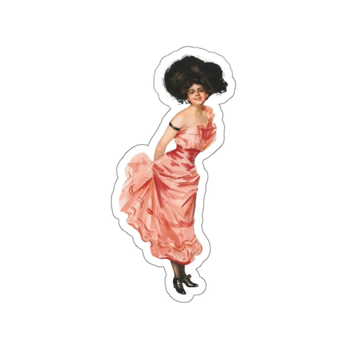 Victorian Pink Dress Lady Vinyl Sticker – Coquette Art Decal