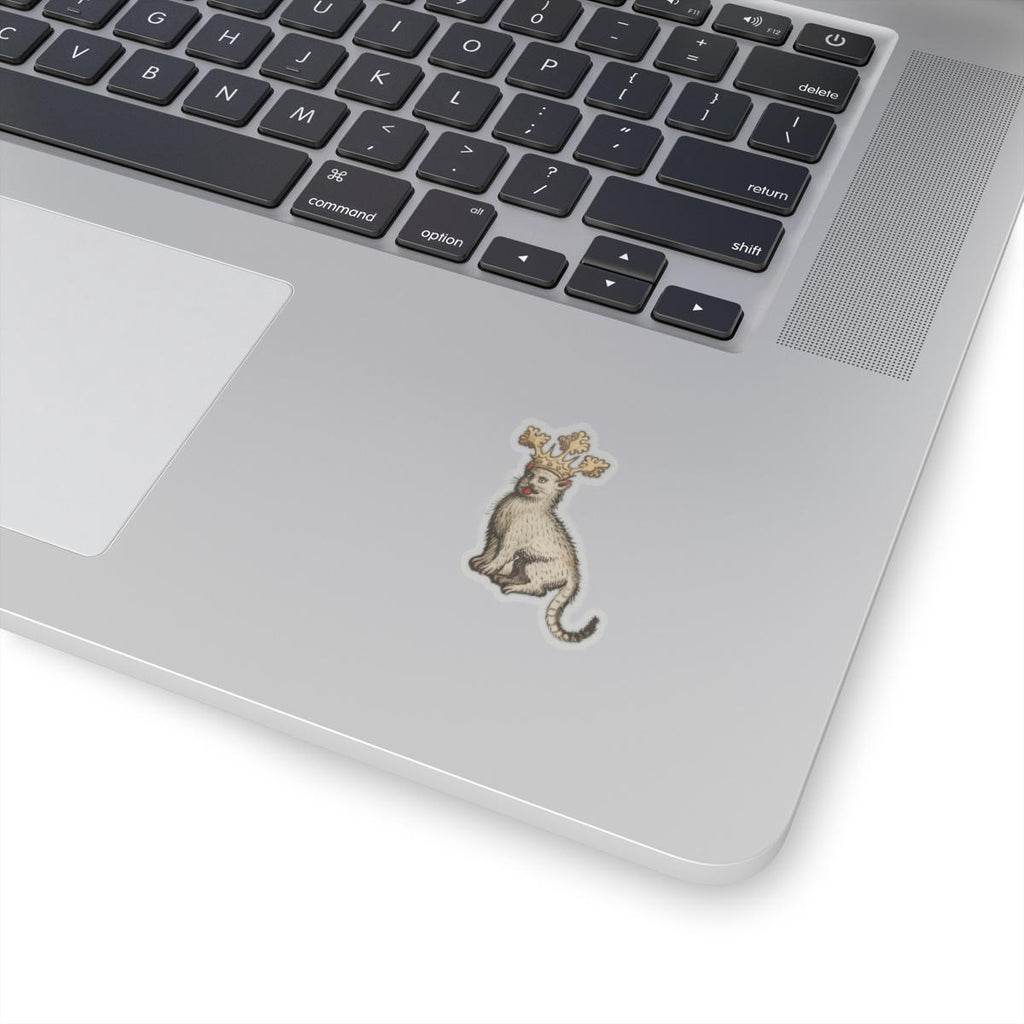Medieval Cat Sticker, Crowned Cat with Tongue Out, Mystical Medieval Art Decal, Unique Gift