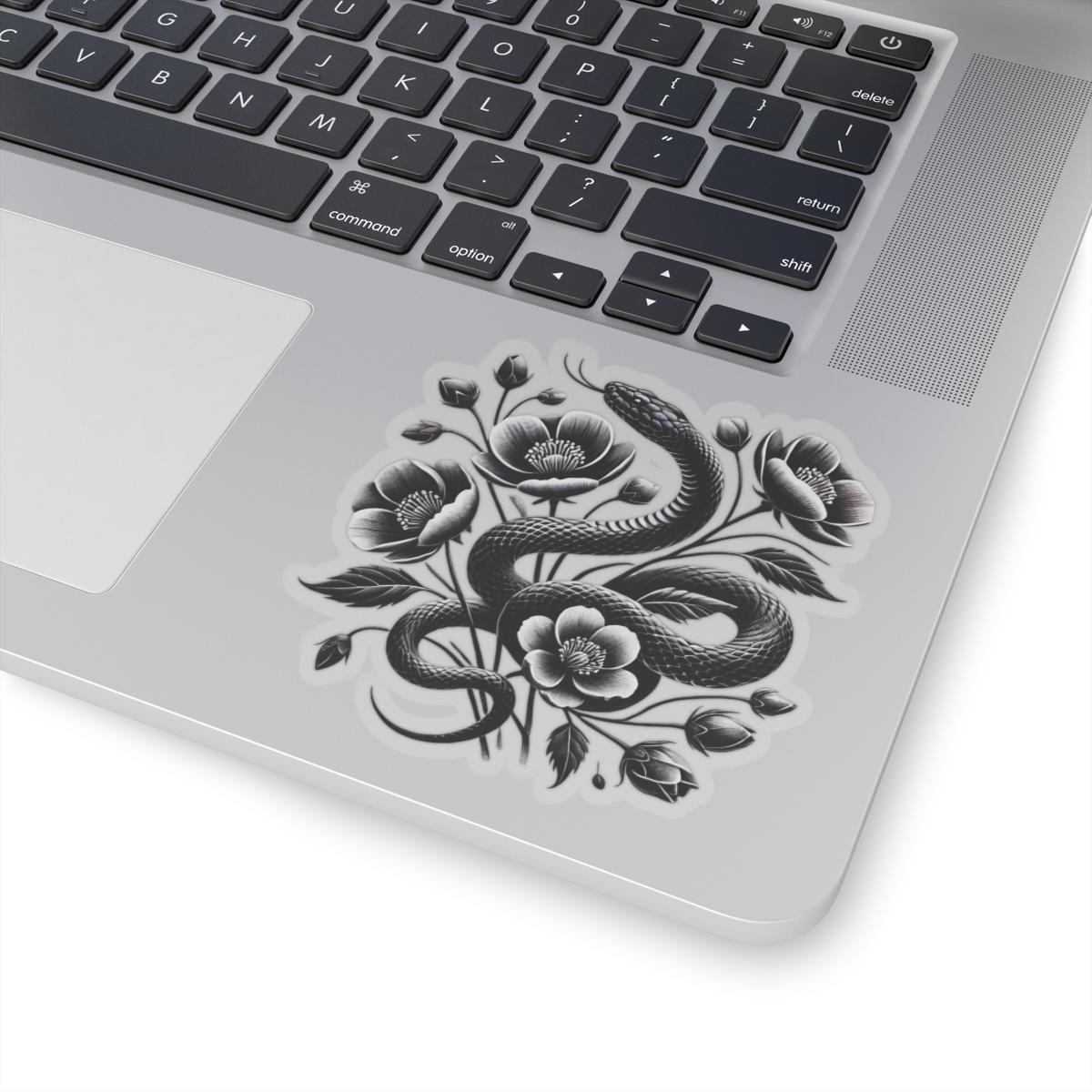 Black Snake with Blooming Flowers Sticker, Perfect Gift for Reptile Lovers | Gothic & Chic Decal Decor