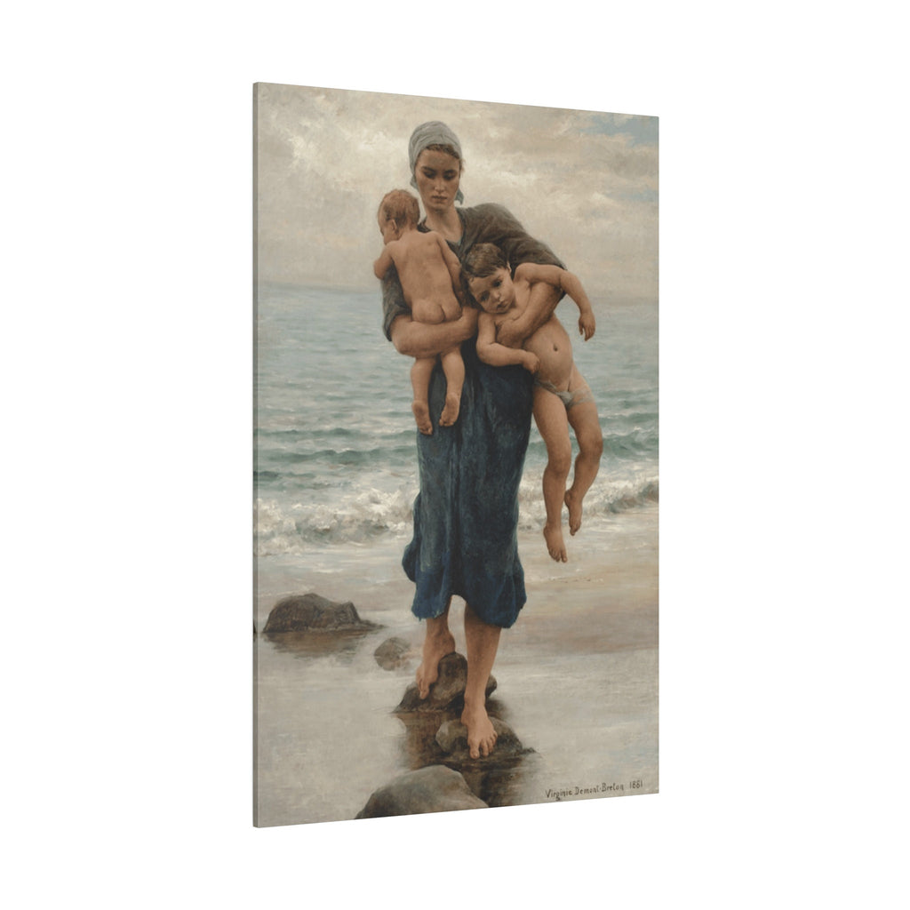 Virginie Demont Breton Canvas Panel Print, Fishermans Wife Bathing her Children, Home Wall Art Decor, Perfect Mothers Day Gift