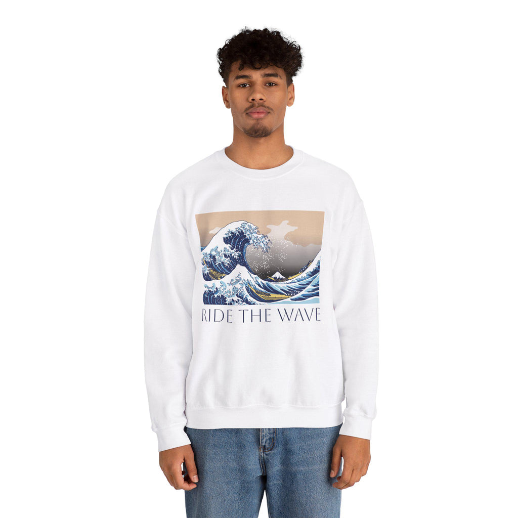Ride the Wave Hoodie, Vintage Japanese Art 'The Great Wave' Design, Motivational Streetwear, Cozy Heavy Blend Sweatshirt