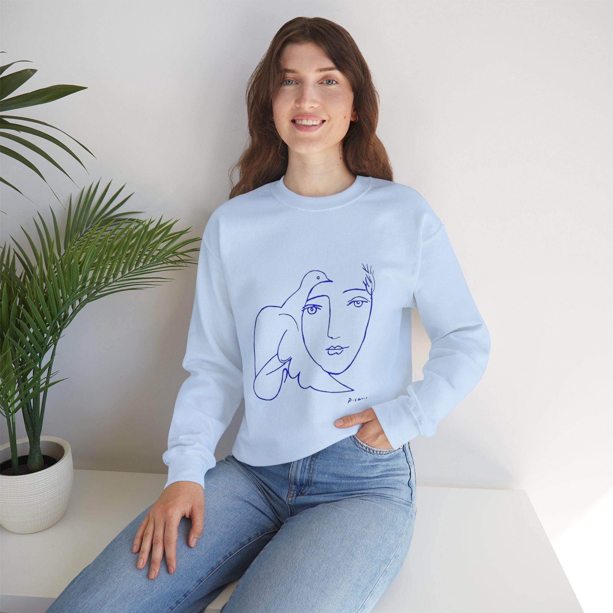 Picasso's Dove Sketch Sweatshirt, Abstract Face Line Art, Unisex Crewneck, Famous, Comfort Colors, Warm Apparel, Unique Style