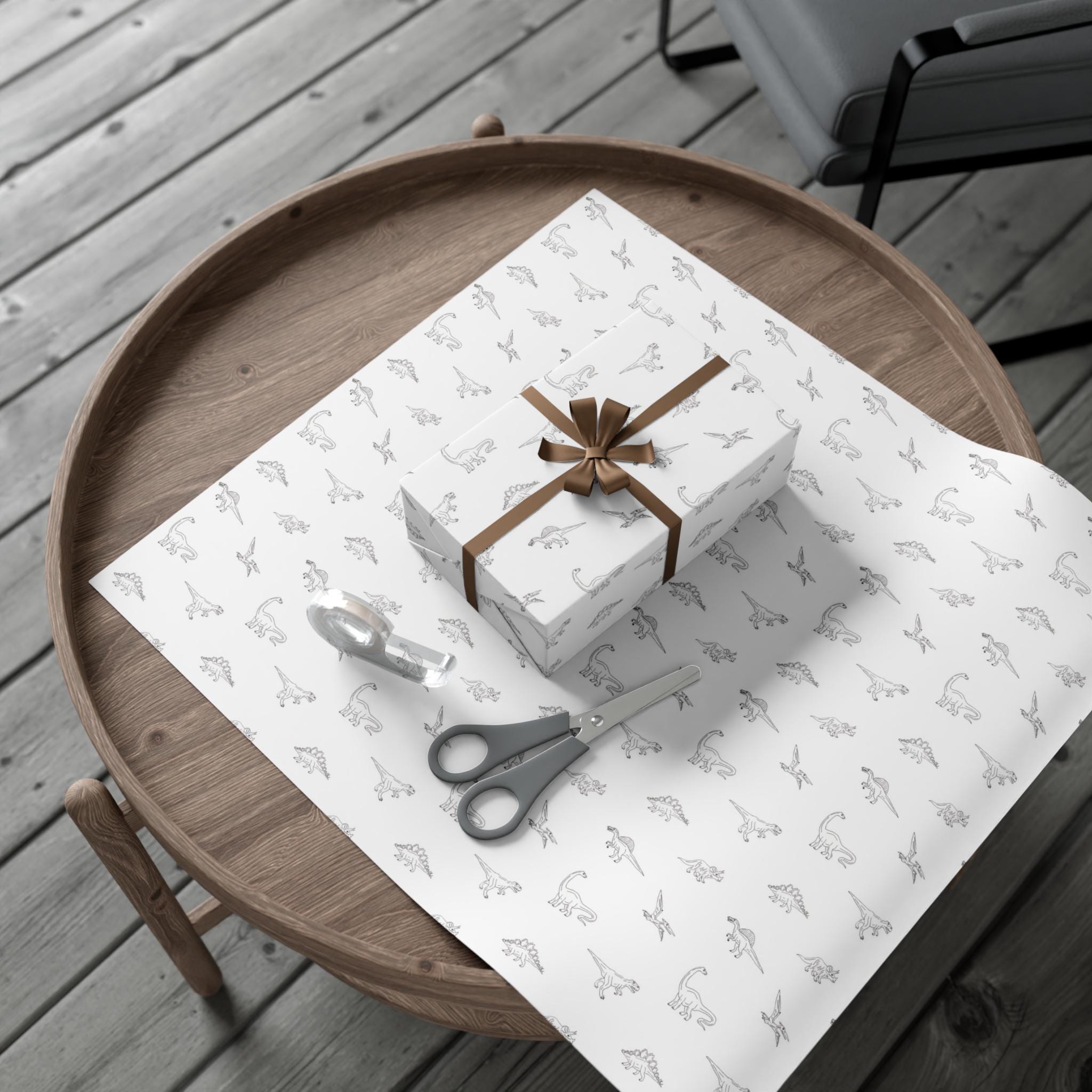 Dinosaur Gift Wrap, Minimalist White Design, Versatile Wrapping Paper for Birthdays, Baby Shower, Newborns and More