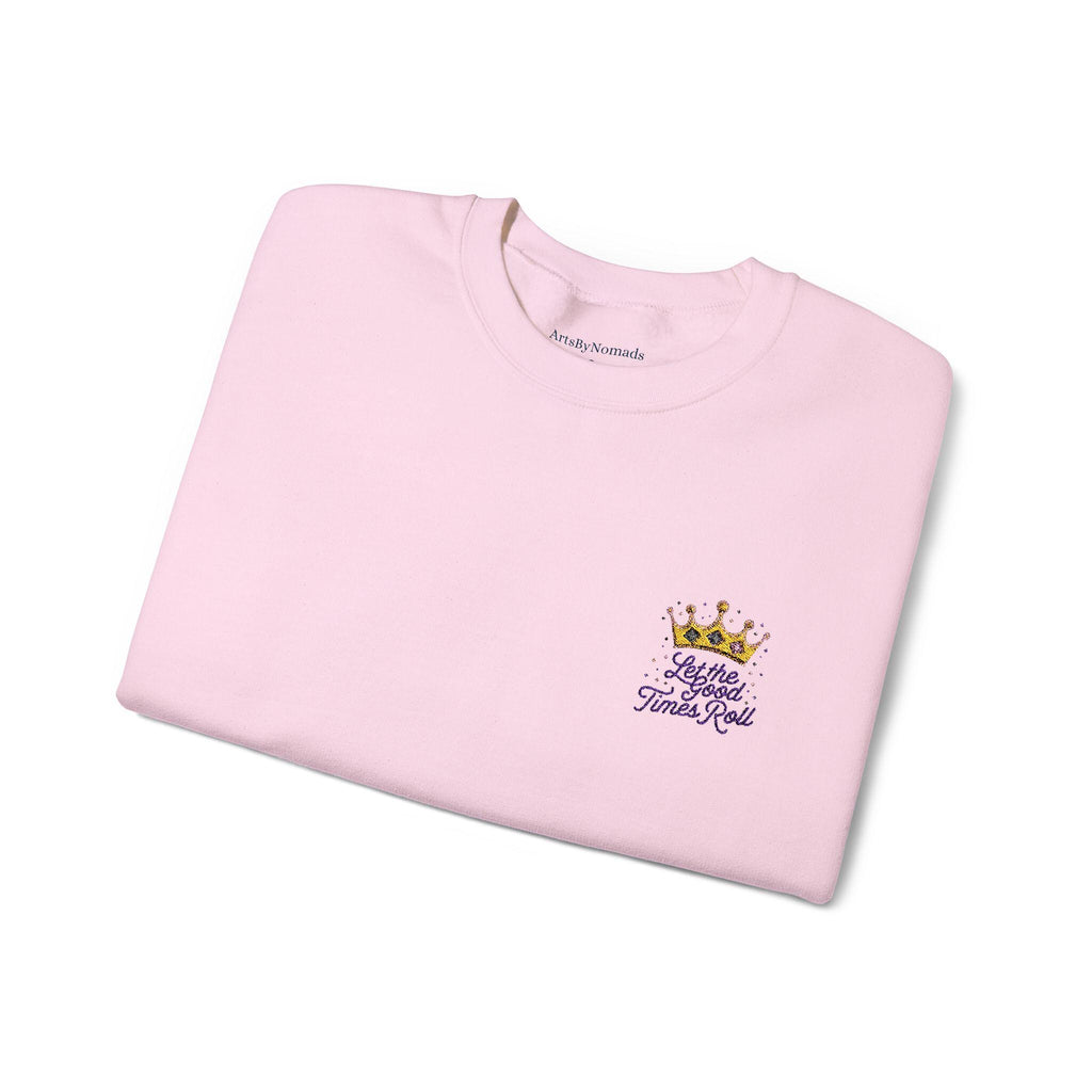 Mardi Gras Crown Embroidered Sweatshirt, Let the Good Times Roll, Unisex Jumper, Stylish Cursive Font, Heavy Blend Crewneck, Minimalist