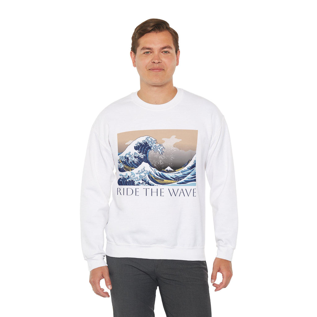 Ride the Wave Hoodie, Vintage Japanese Art 'The Great Wave' Design, Motivational Streetwear, Cozy Heavy Blend Sweatshirt