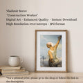 Vladimir Serov’s Female Construction Worker Digital Art, Soviet Era Masterpiece Instant Download