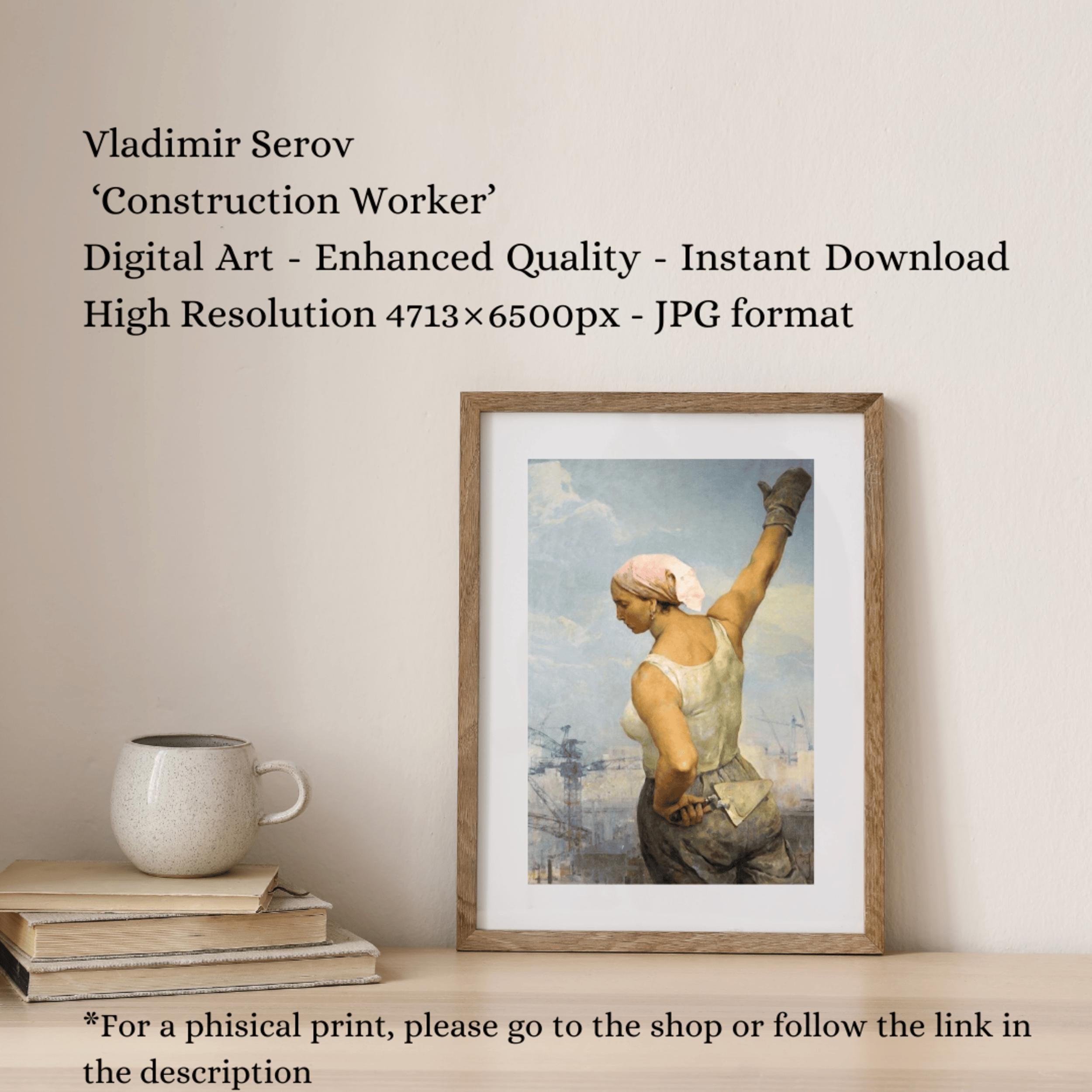 Vladimir Serov’s Female Construction Worker Digital Art, Soviet Era Masterpiece Instant Download