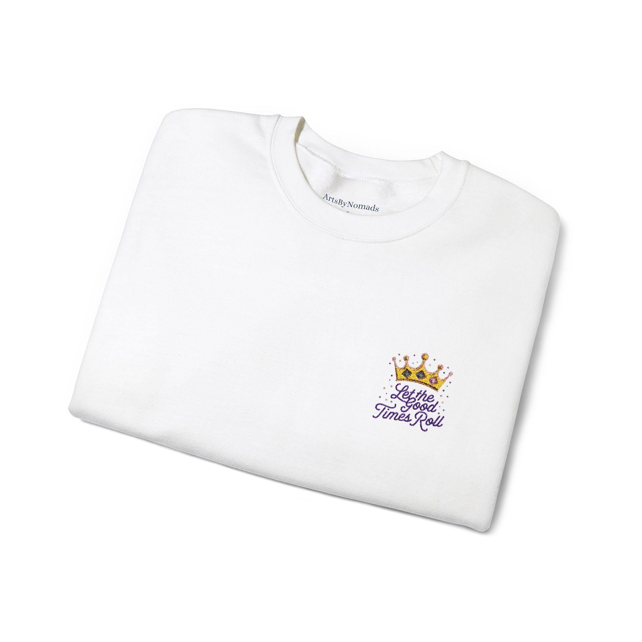 Mardi Gras Crown Embroidered Sweatshirt, Let the Good Times Roll, Unisex Jumper, Stylish Cursive Font, Heavy Blend Crewneck, Minimalist