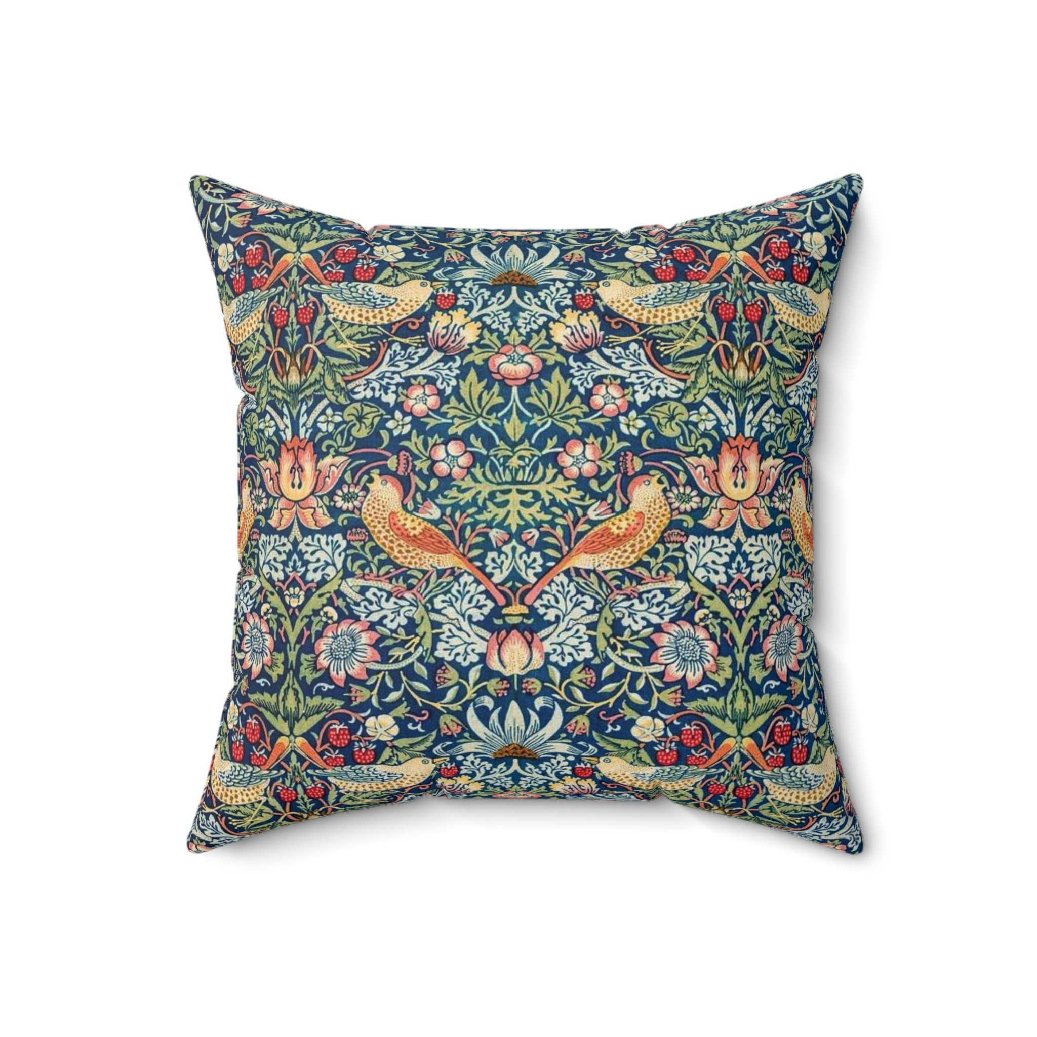 William Morris Strawberry Thief Pillow, Classic Arts and Crafts Design, Decorative Double Sided Cushion