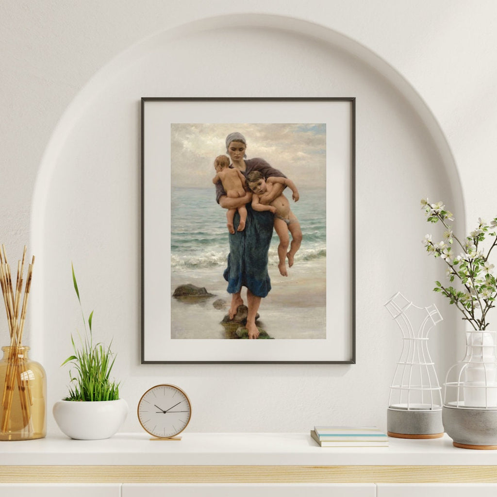 Fisherman's Wife Bathing her Children Print by Virginie Demont Breton, Classic French Art, Coastal Life Poster, Motherhood, Mothers Day Gift