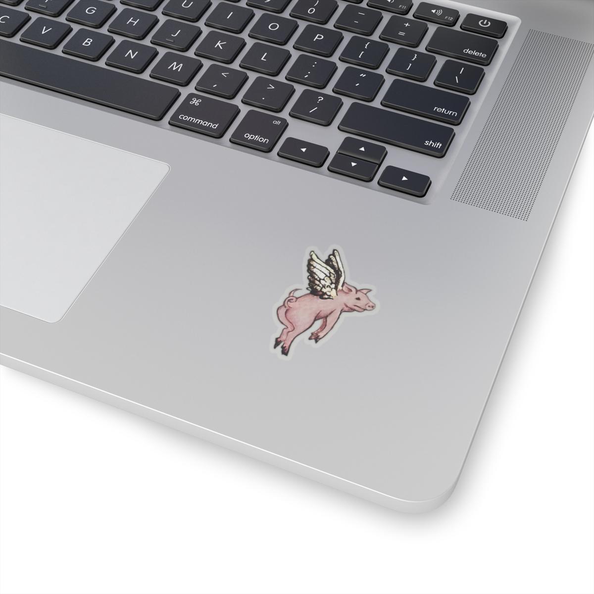 Medieval Flying Pig Vinyl Sticker | Fantasy Art Decal for Laptop, Water Bottle & Journal