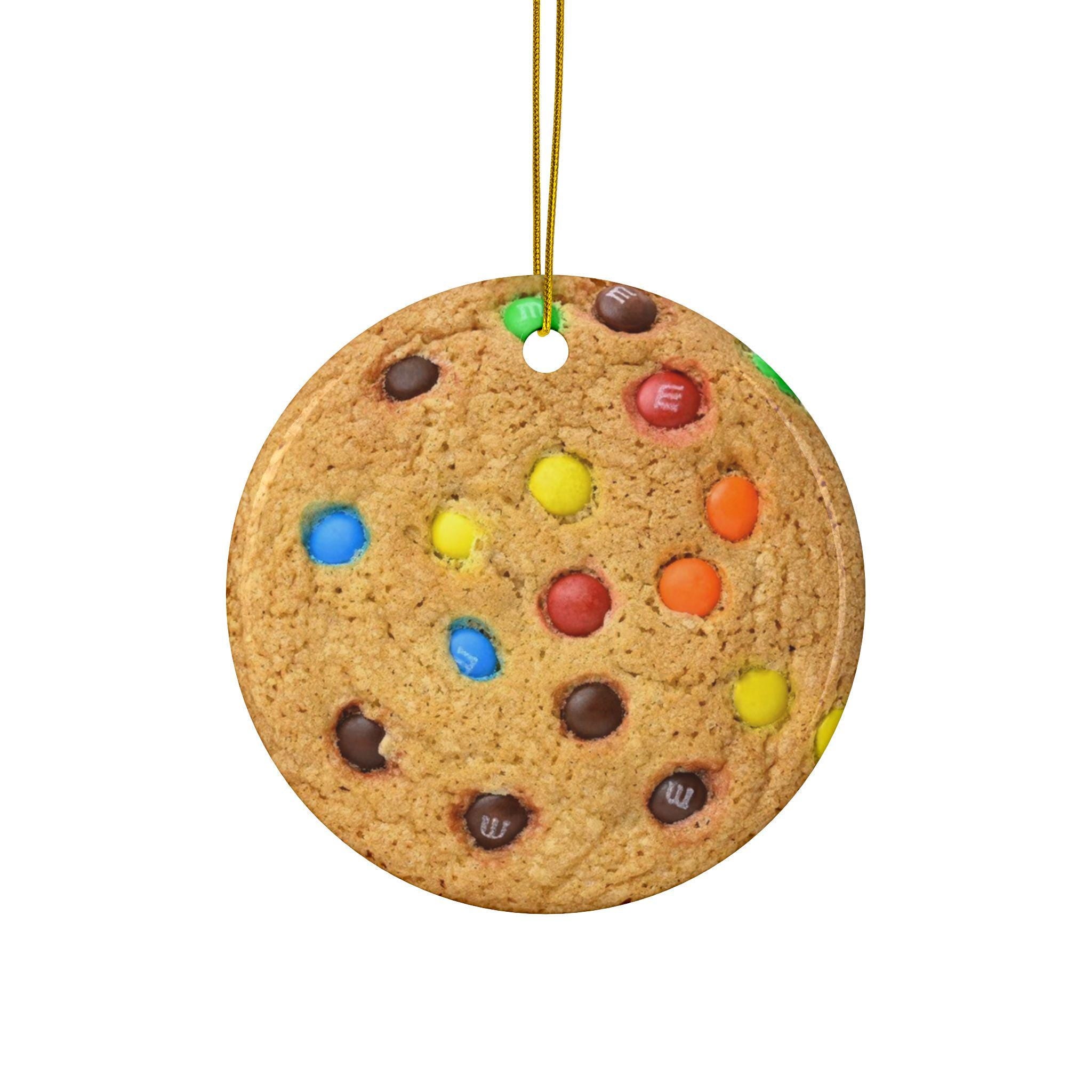 Realistic M and M Monster Cookie Christmas Ornament Double Sided Ceramic Foodie Tree Decor, Gift, Sweet Tooth, Holiday Lover, Flat Surface