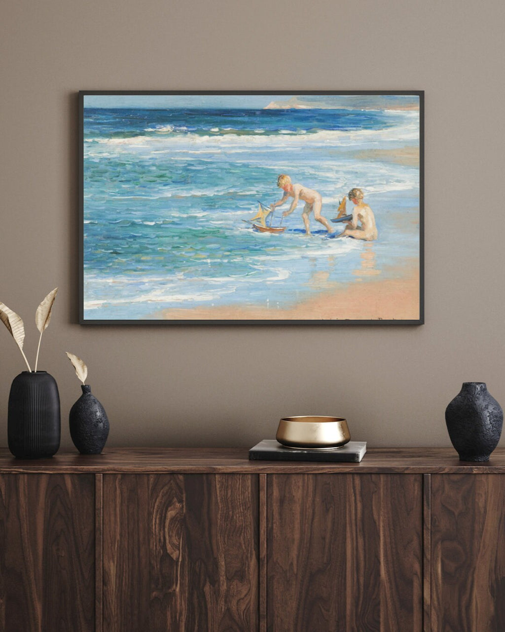 Virginie Demont-Breton The Little Boats Print, Enhanced Beach Scene, Children's Maritime Adventures Art Poster