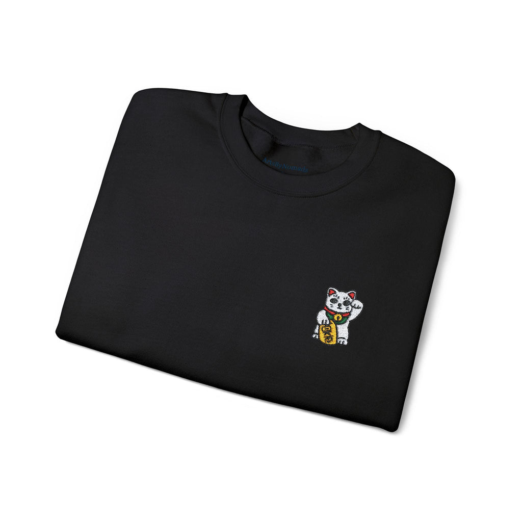 Embroidered Lucky Cat Unisex Sweatshirt, Chinese New Year Gift, Maneki-Neko Crewneck Jumper, Japan Lover Present, Ethically Grown Cotton