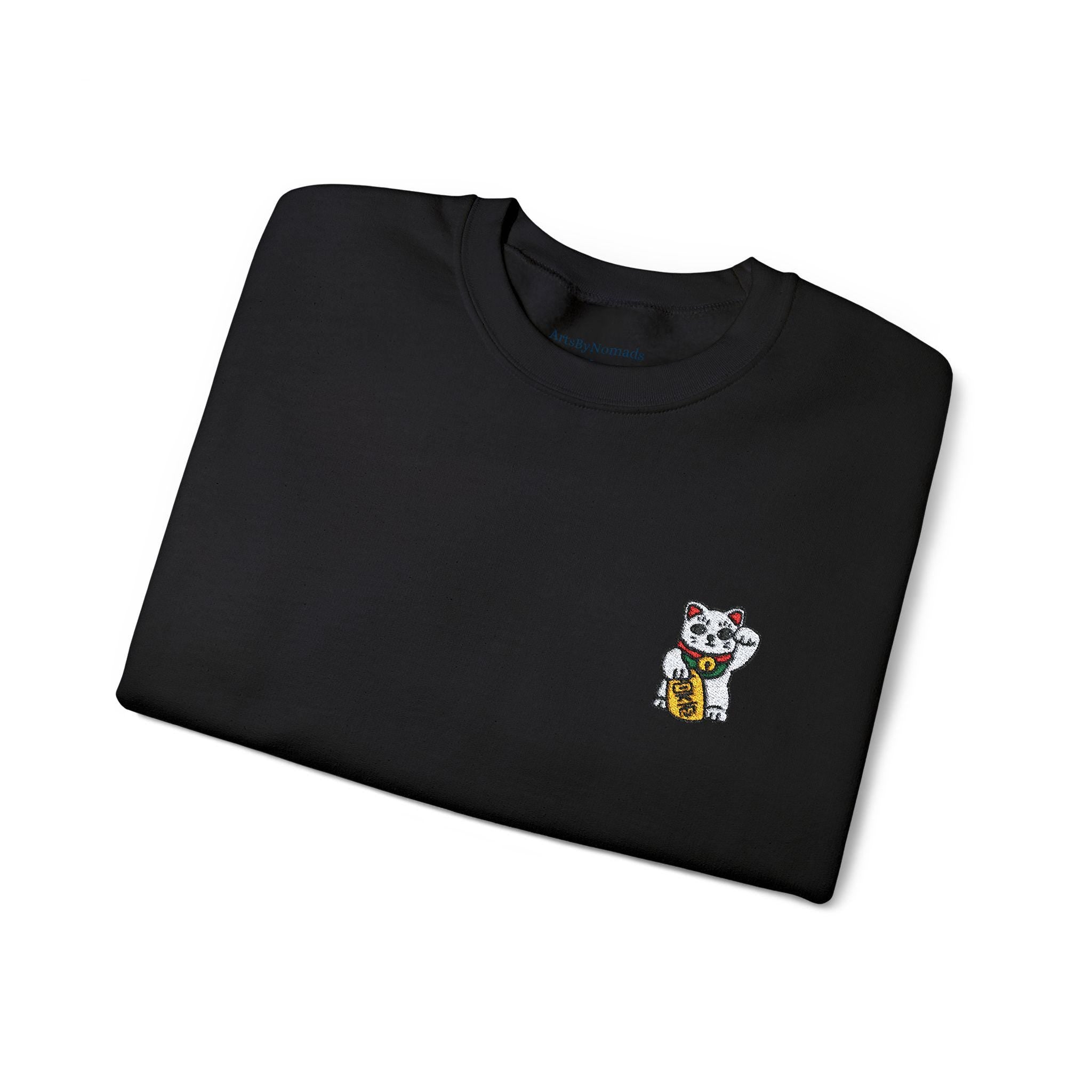 Embroidered Lucky Cat Unisex Sweatshirt, Chinese New Year Gift, Maneki-Neko Crewneck Jumper, Japan Lover Present, Ethically Grown Cotton