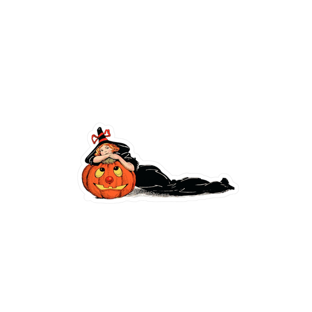 Vintage Witch and Pumpkin Halloween Vinyl Sticker