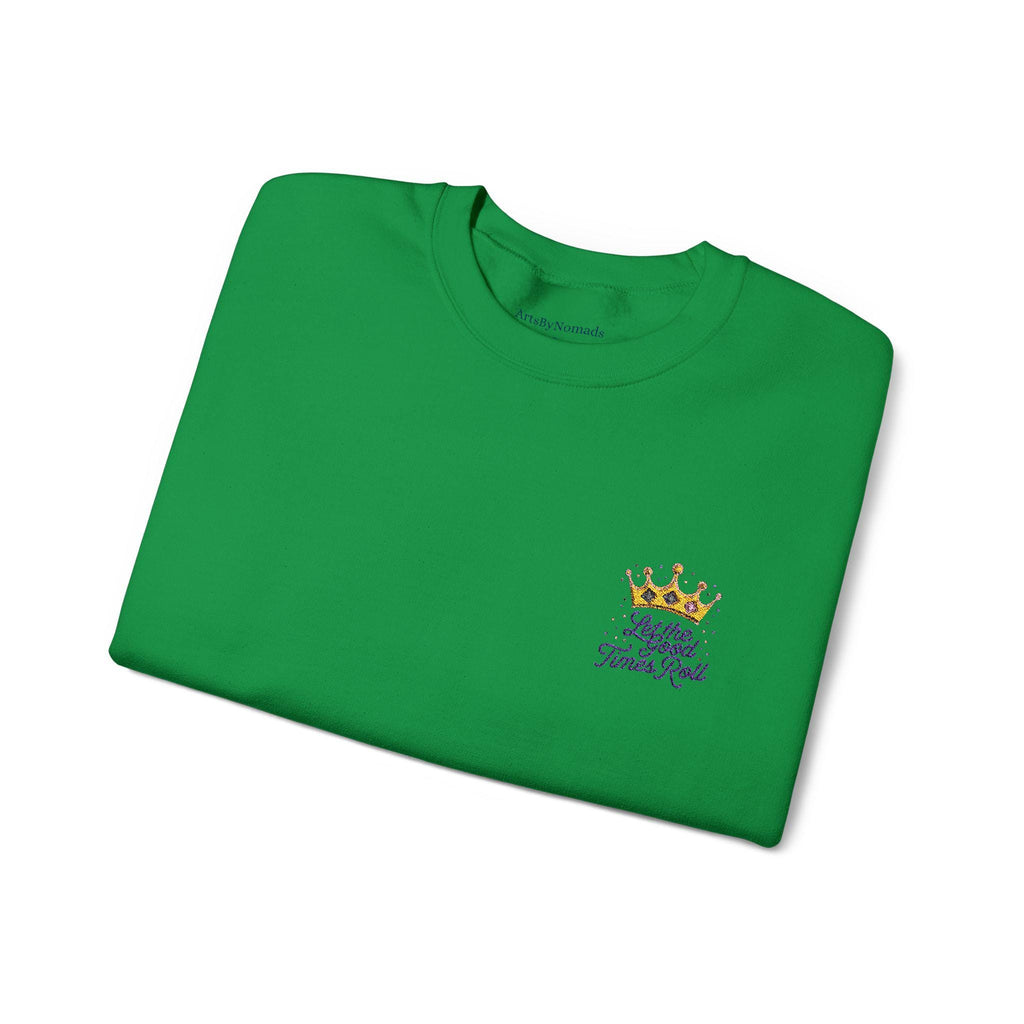 Mardi Gras Crown Embroidered Sweatshirt, Let the Good Times Roll, Unisex Jumper, Stylish Cursive Font, Heavy Blend Crewneck, Minimalist