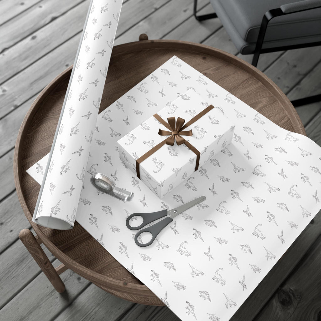 Dinosaur Gift Wrap, Minimalist White Design, Versatile Wrapping Paper for Birthdays, Baby Shower, Newborns and More