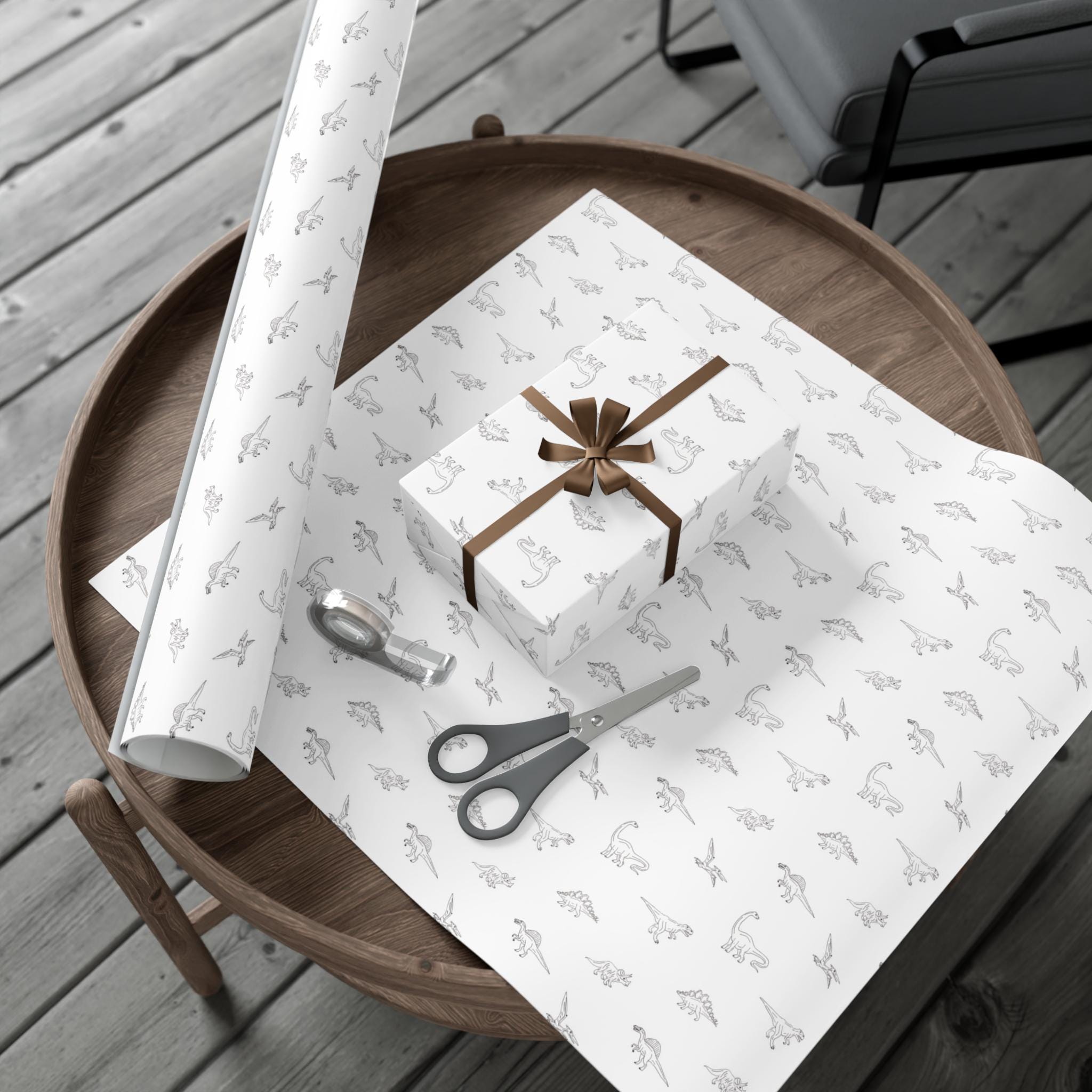 Dinosaur Gift Wrap, Minimalist White Design, Versatile Wrapping Paper for Birthdays, Baby Shower, Newborns and More