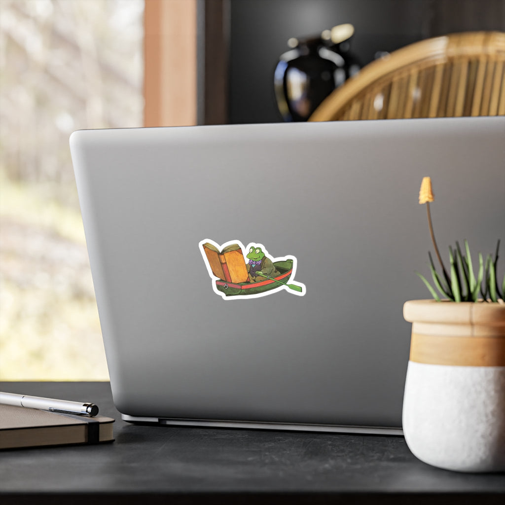 Vintage Frog Reading Sticker, Kiss Cut Vinyl Decal, Perfect for Laptops and Water Bottles, Gift for Book Lovers