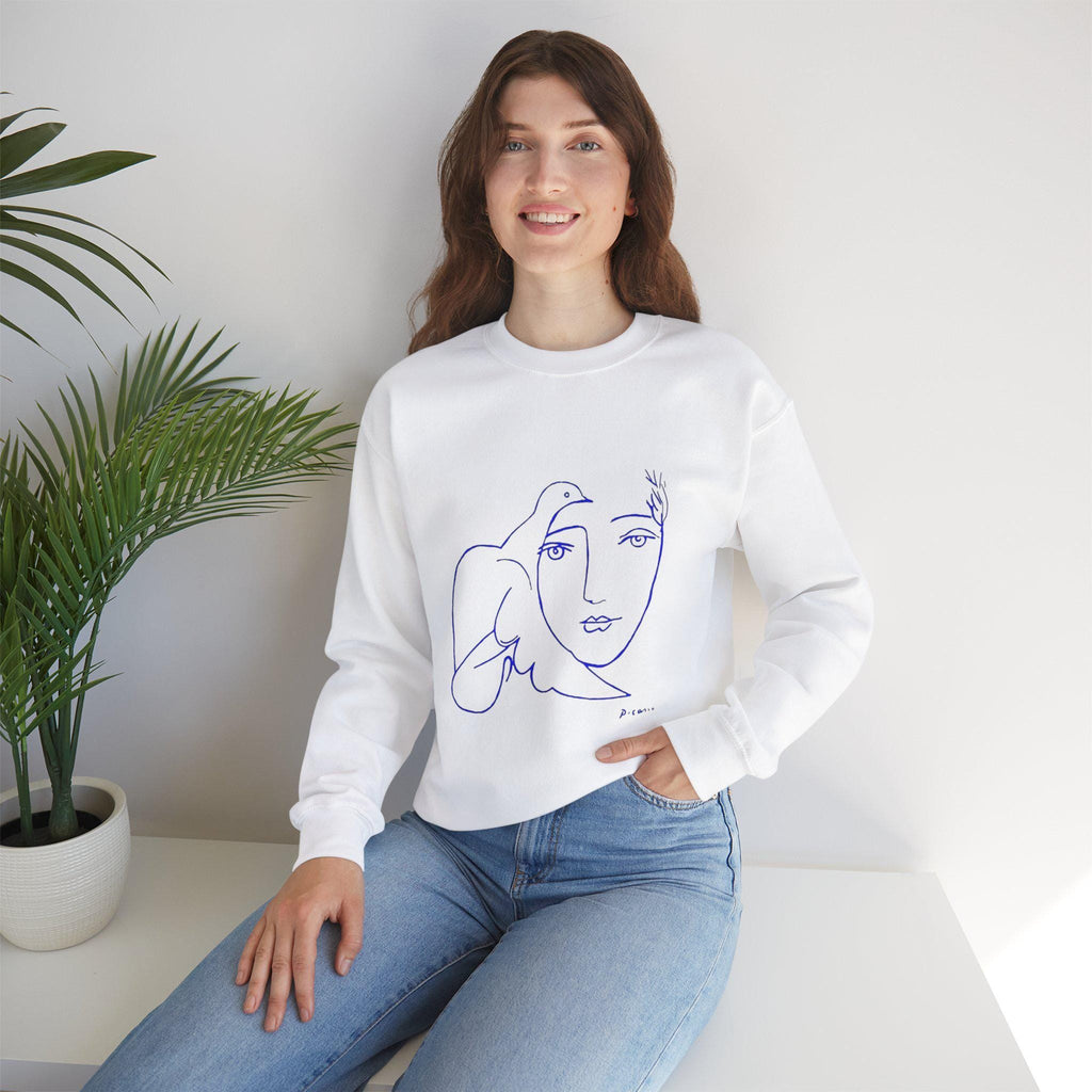 Picasso's Dove Sketch Sweatshirt, Abstract Face Line Art, Unisex Crewneck, Famous, Comfort Colors, Warm Apparel, Unique Style