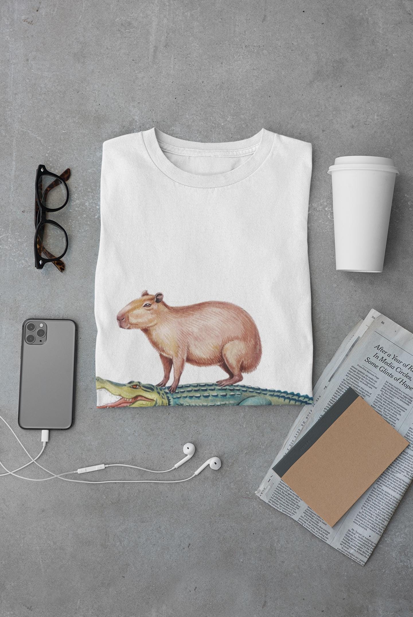 Funny Capybara and Crocodile T-Shirt, Cute Cozy Genderneutral Tee, Gift for Friends, Animal Graphic Shirt, Softstyle Unisex Comfy Tee