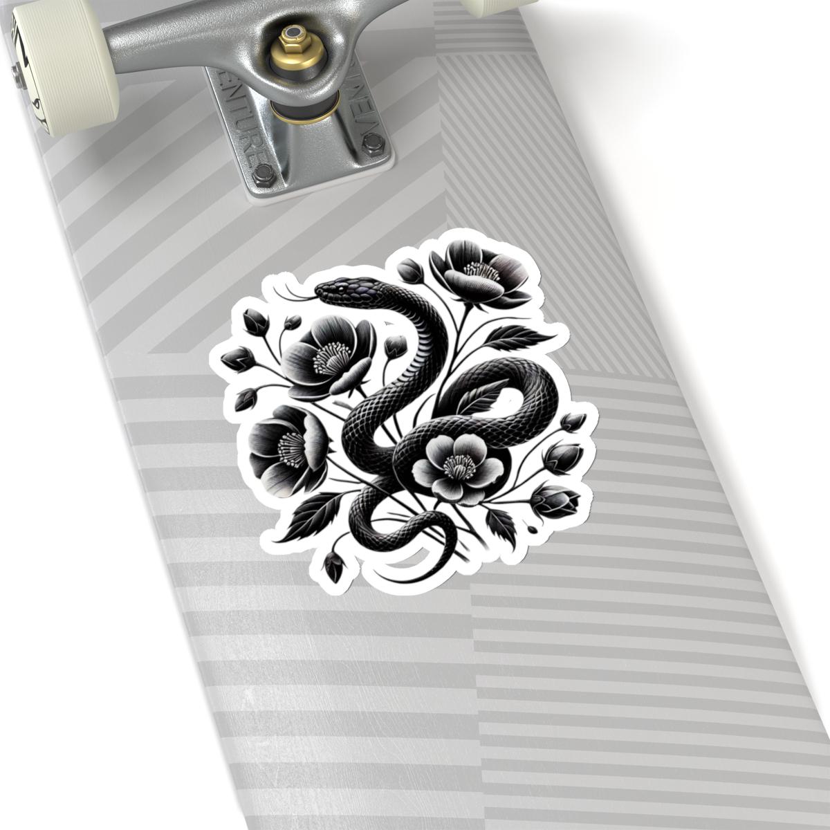 Black Snake with Blooming Flowers Sticker, Perfect Gift for Reptile Lovers | Gothic & Chic Decal Decor