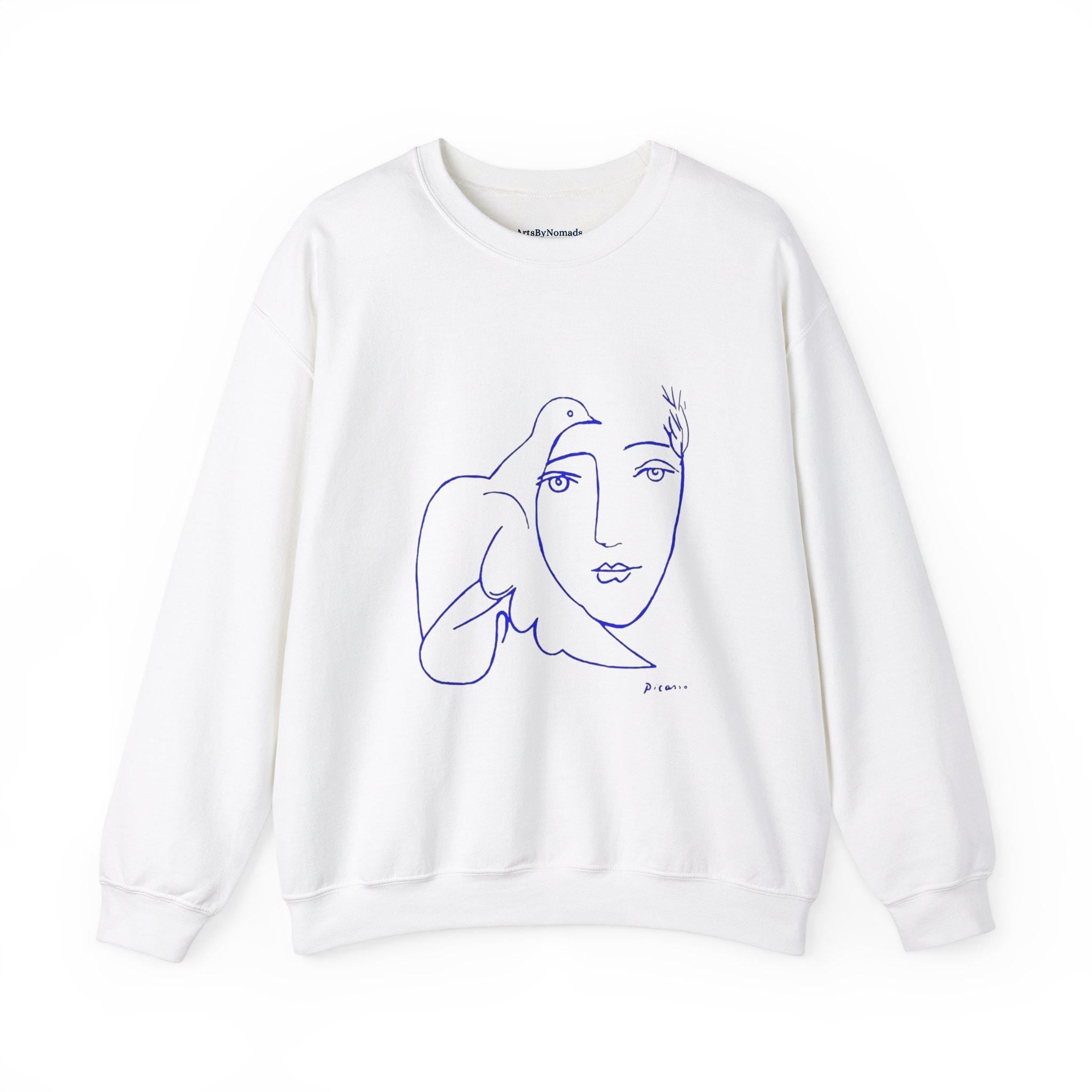 Picasso's Dove Sketch Sweatshirt, Abstract Face Line Art, Unisex Crewneck, Famous, Comfort Colors, Warm Apparel, Unique Style